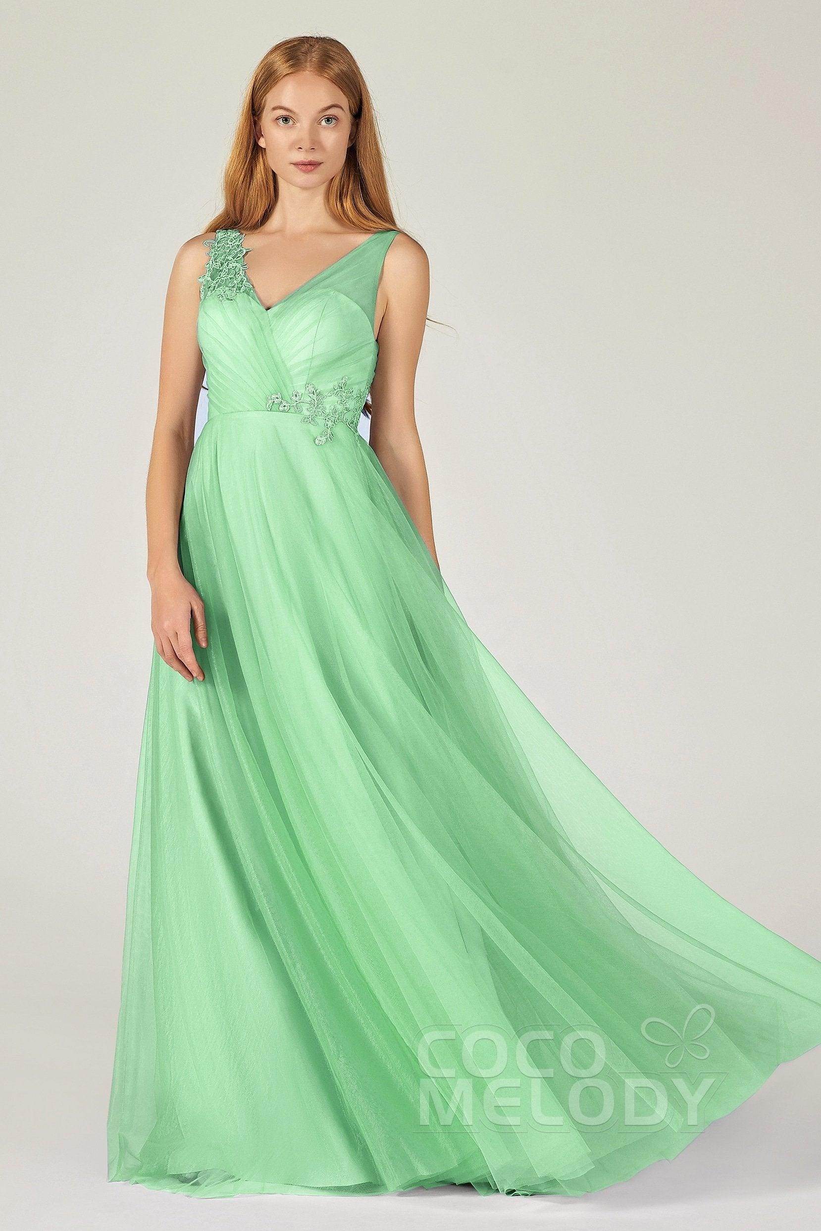 A-Line Floor Length Tulle Bridesmaid Dress CB0385