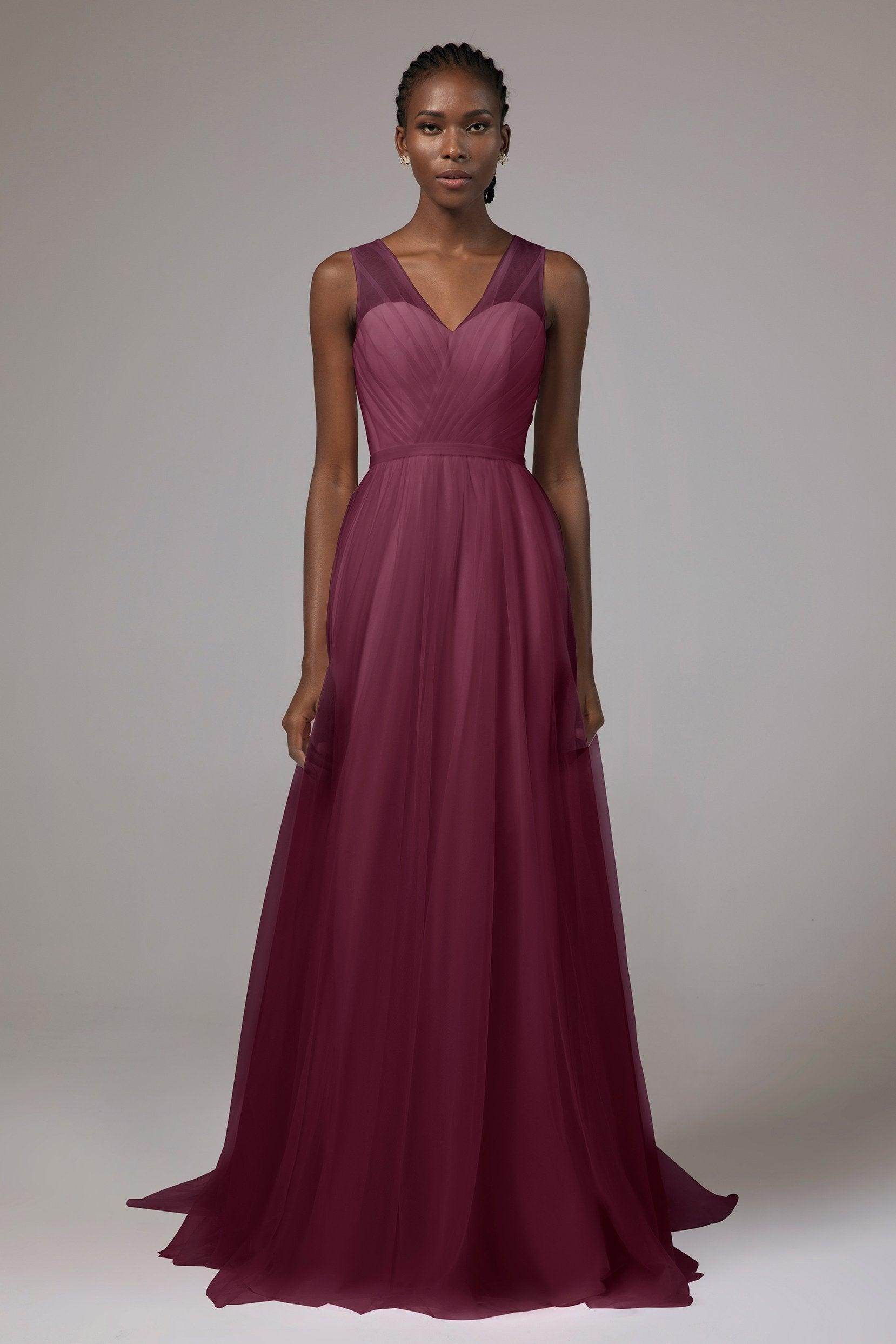 A-Line Floor Length Tulle/Chiffon Bridesmaid Dress CB0392
