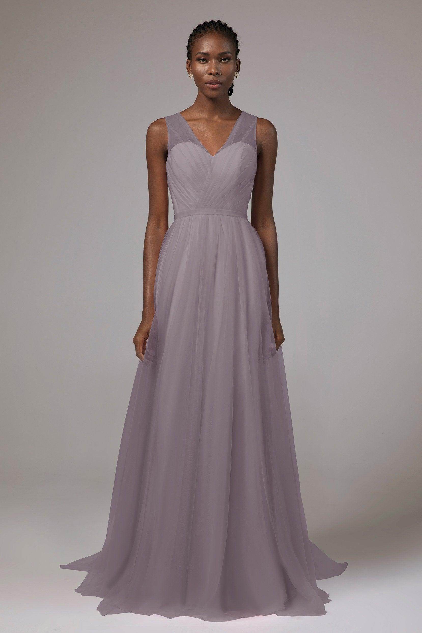 A-Line Floor Length Tulle/Chiffon Bridesmaid Dress CB0392