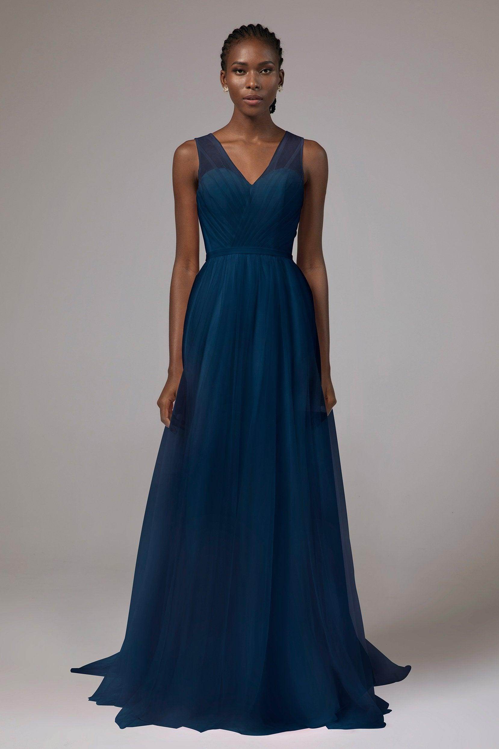 A-Line Floor Length Tulle/Chiffon Bridesmaid Dress CB0392
