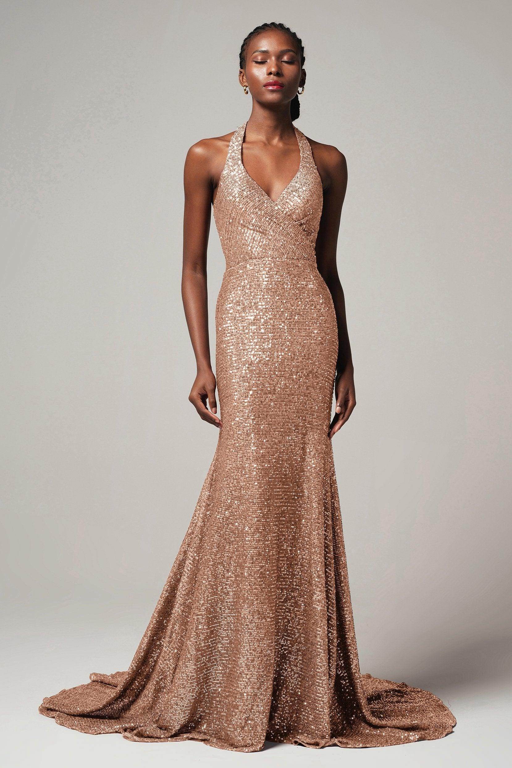 Trumpet-Mermaid Sweep-Brush Train Sequined Dress CB0398