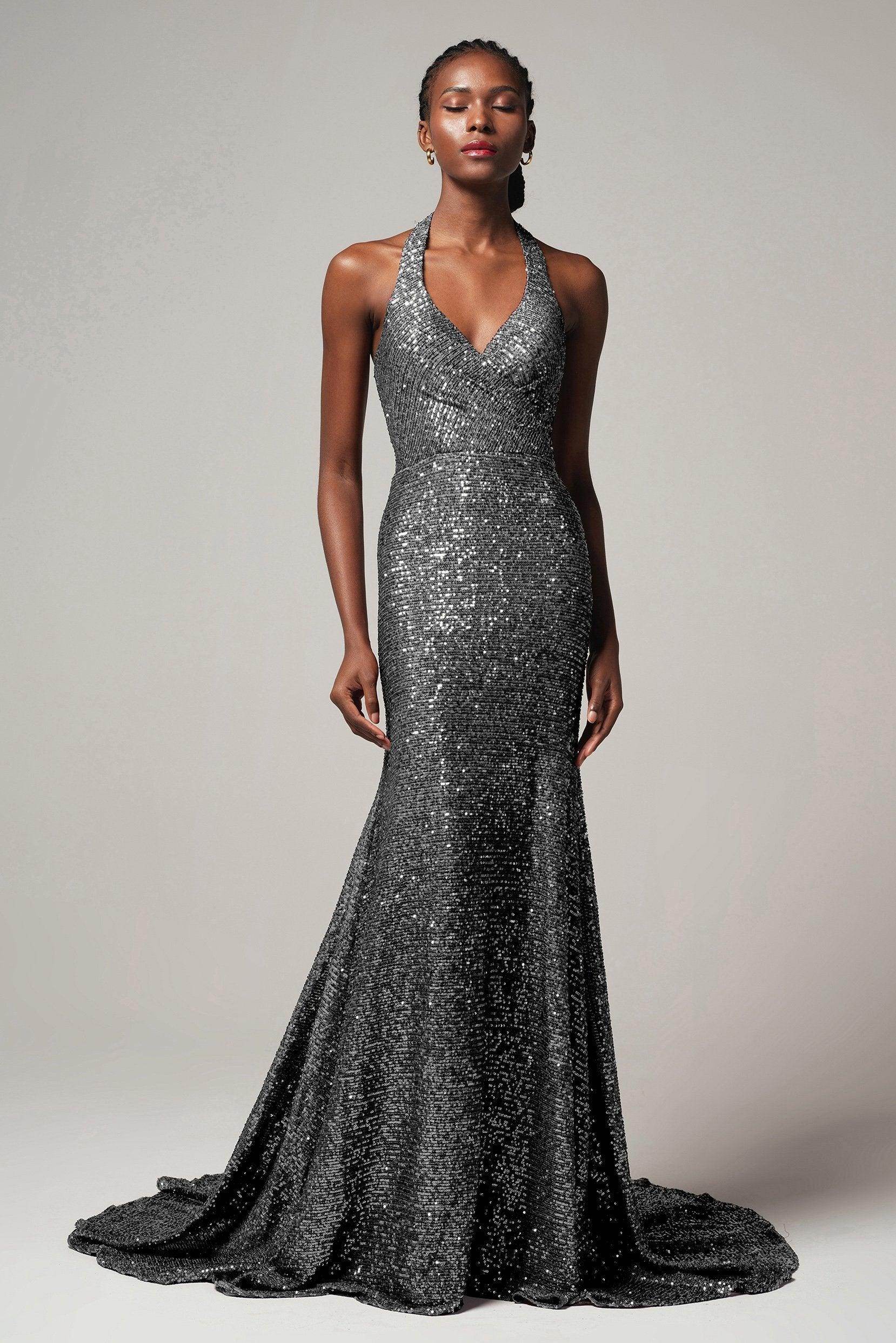 Trumpet-Mermaid Sweep-Brush Train Sequined Dress CB0398