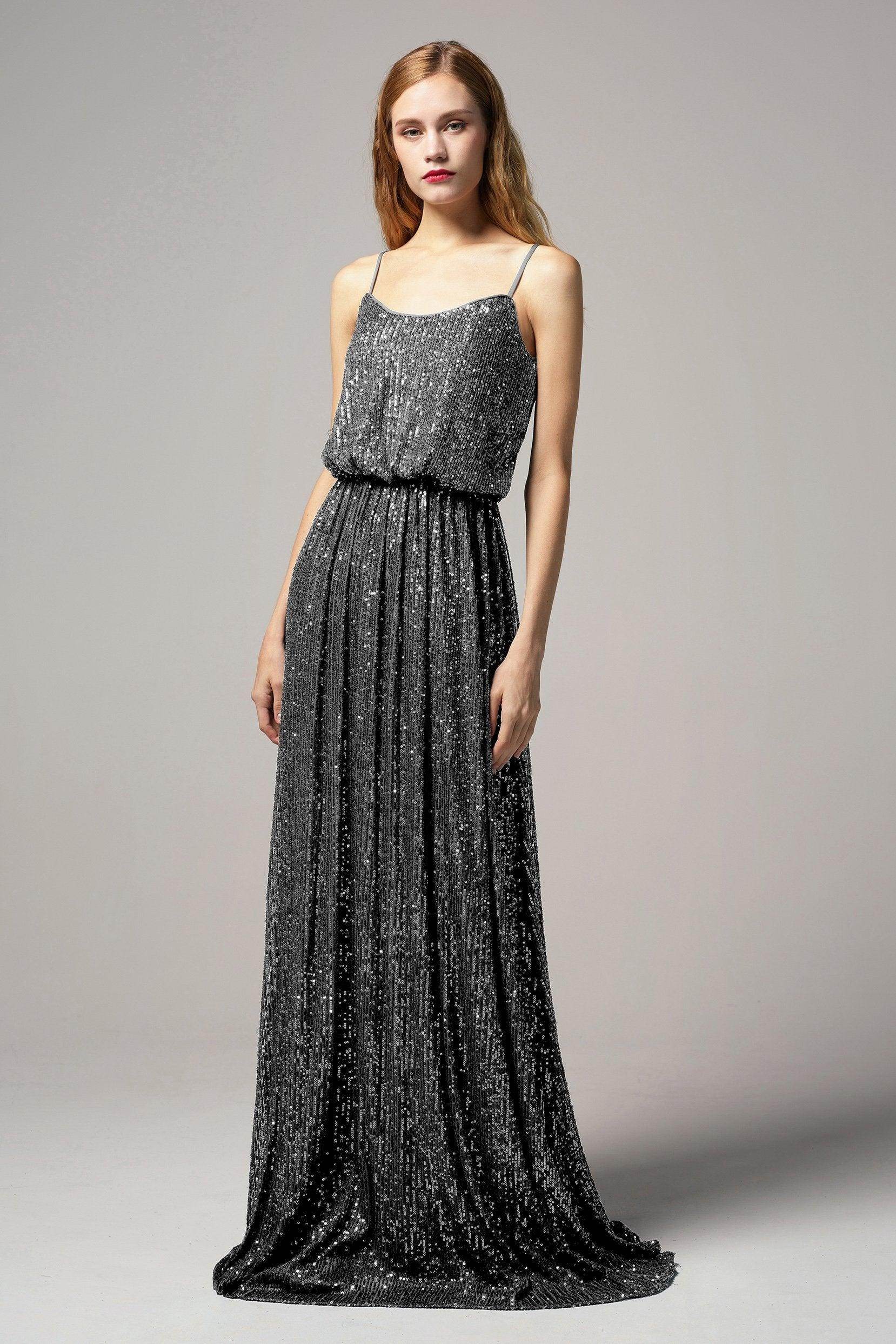 A-Line Floor Length Sequined Dress CB0407