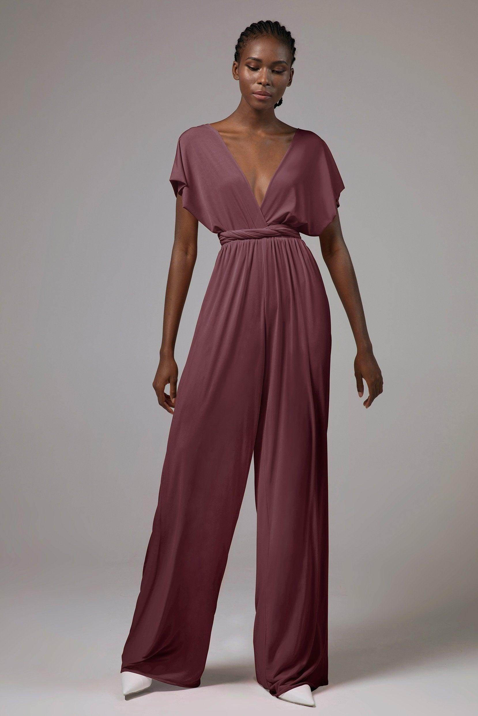 Jumpsuit Floor Length Knitted Fabric Bridesmaid Dress Formal Dresses CB0419