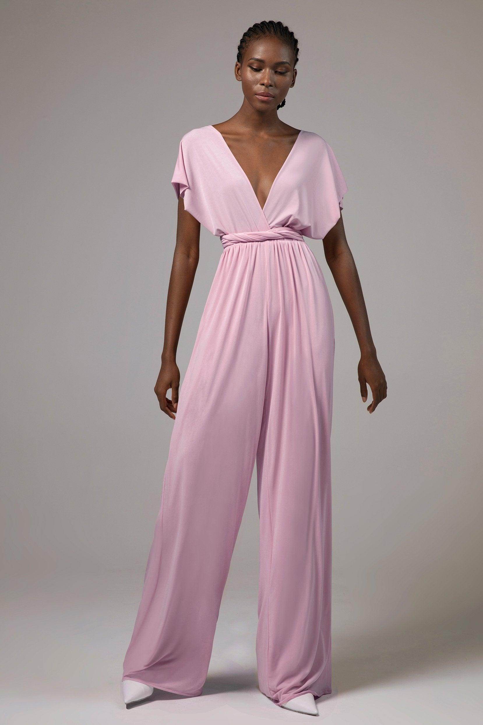 Jumpsuit Floor Length Knitted Fabric Bridesmaid Dress Formal Dresses CB0419