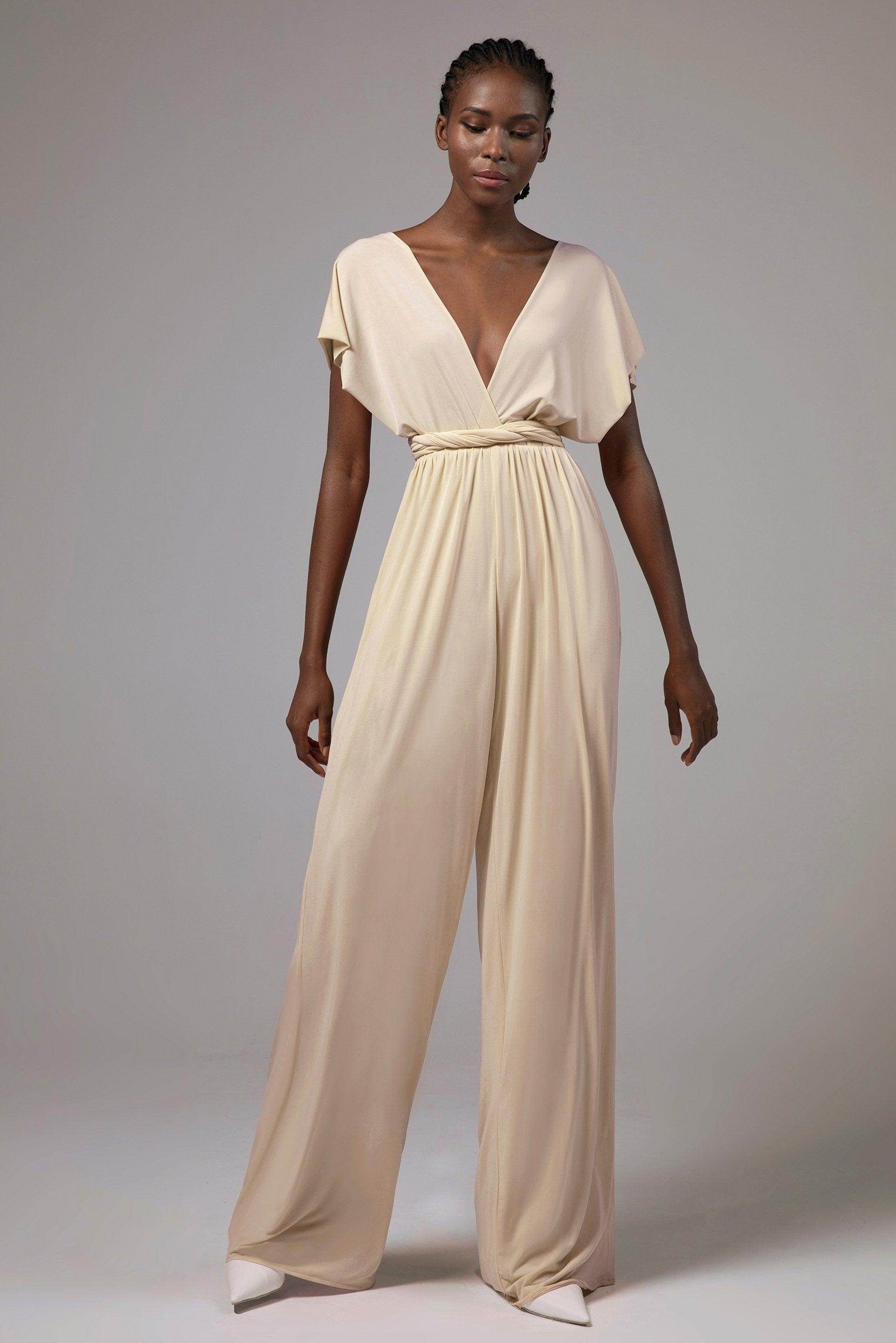 Jumpsuit Floor Length Knitted Fabric Bridesmaid Dress Formal Dresses CB0419