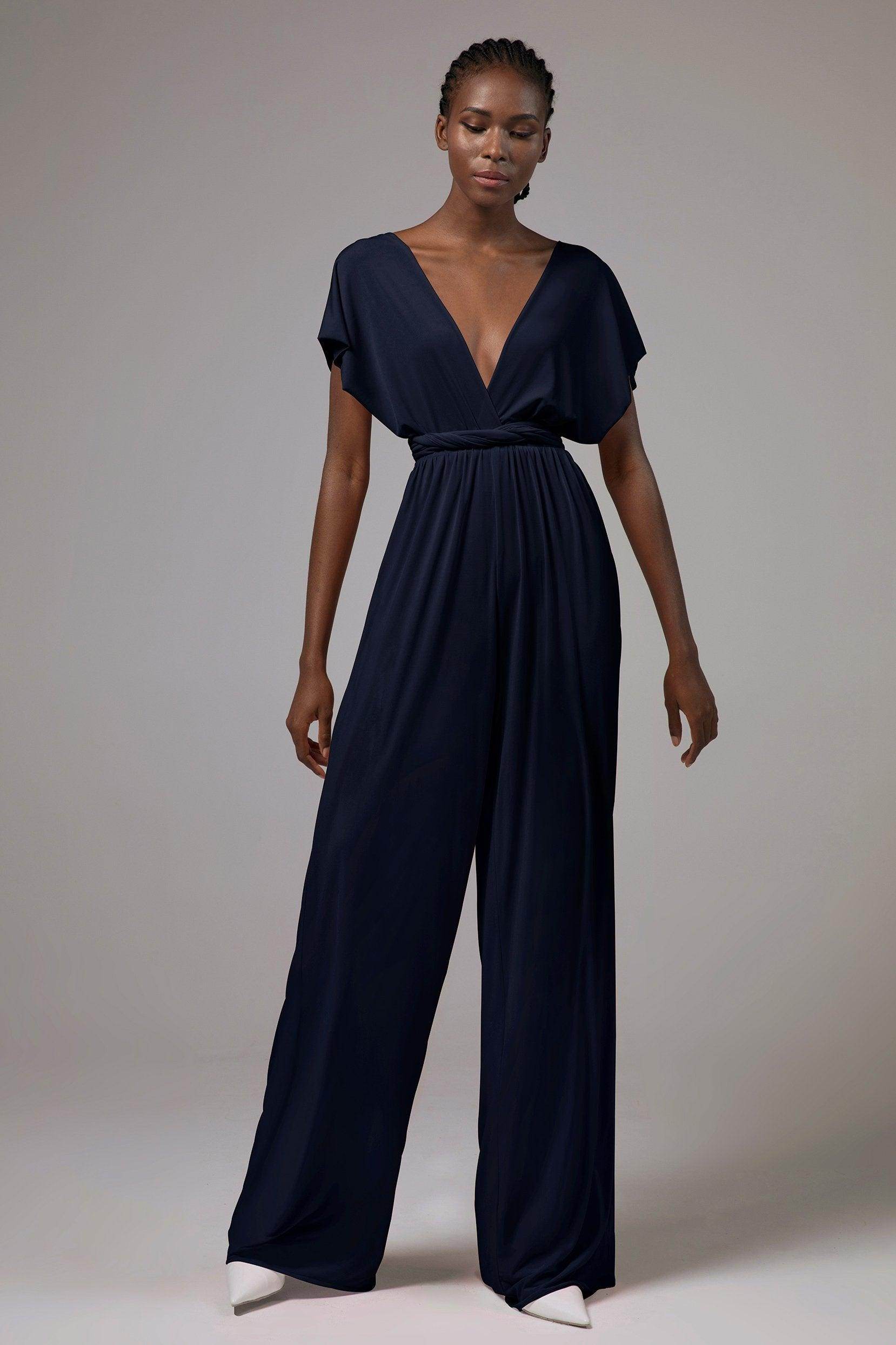 Jumpsuit Floor Length Knitted Fabric Bridesmaid Dress Formal Dresses CB0419