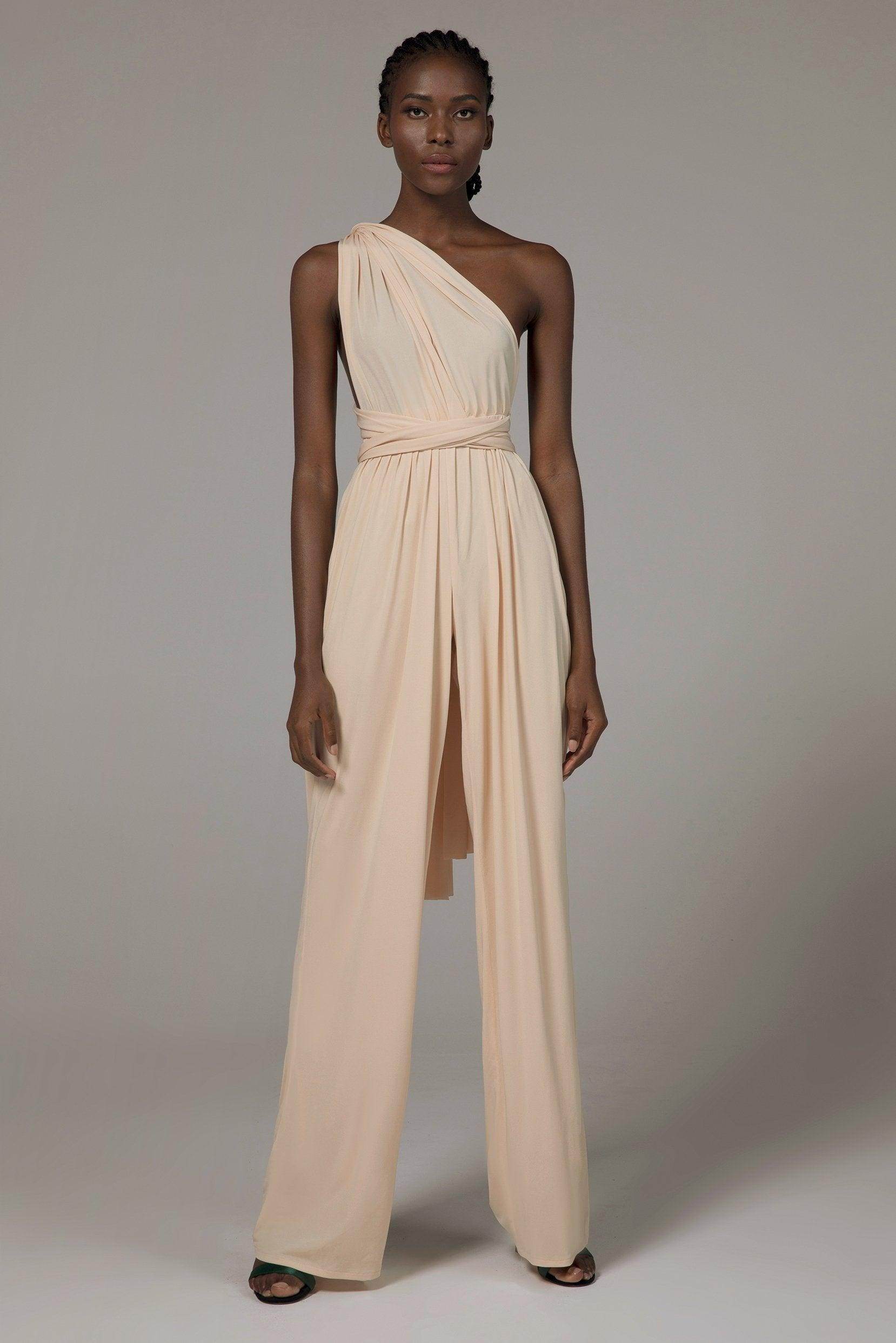 Jumpsuit Floor Length Knitted Fabric Bridesmaid Dress Formal Dresses CB0419