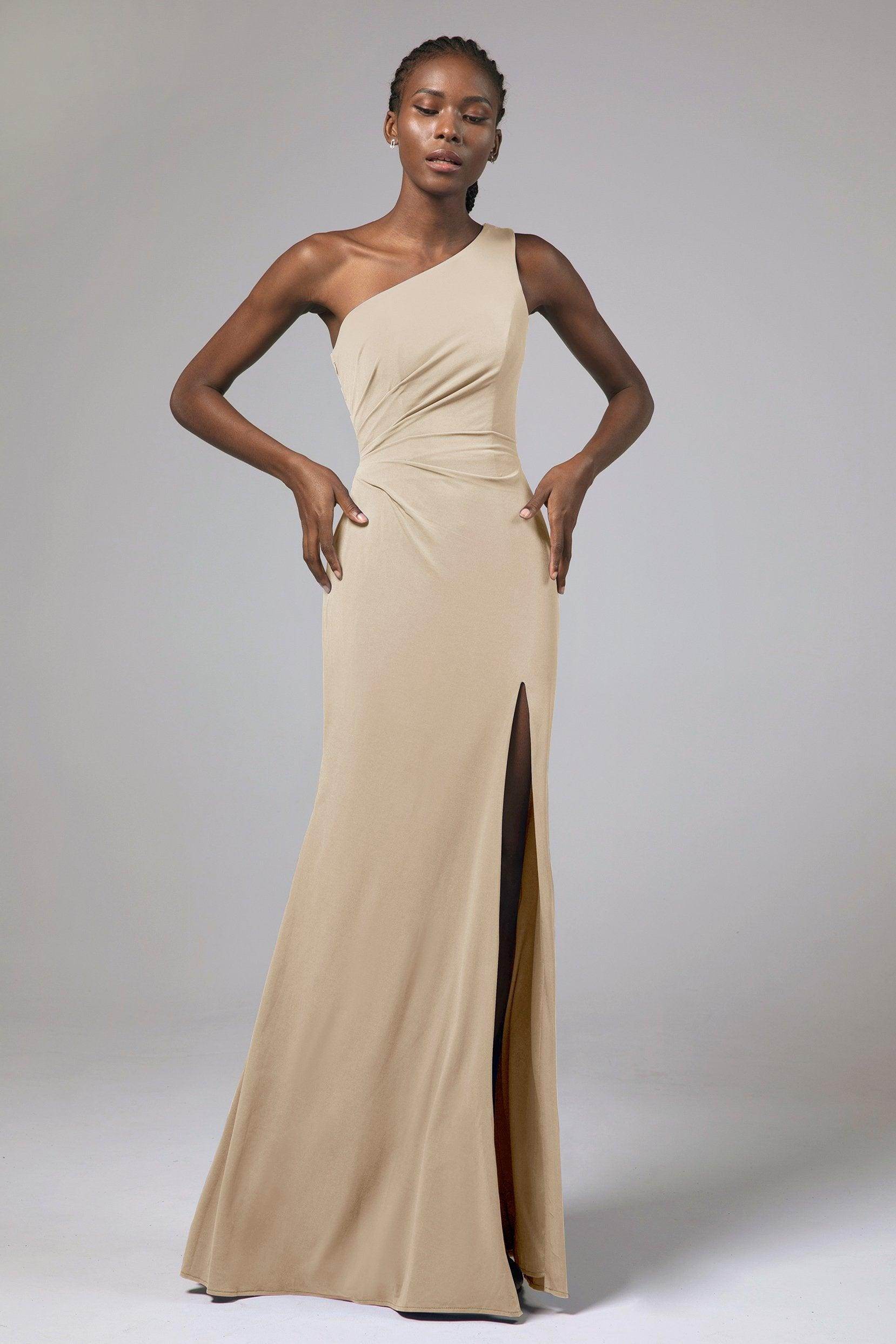Sheath Floor Length Knitted Fabric Bridesmaid Dress Formal Dresses CB0423