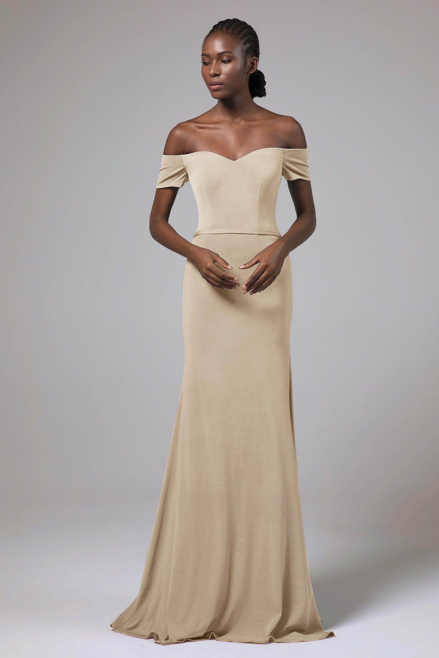 Sheath Floor Length Knitted Fabric Bridesmaid Dress Formal Dresses CB0426