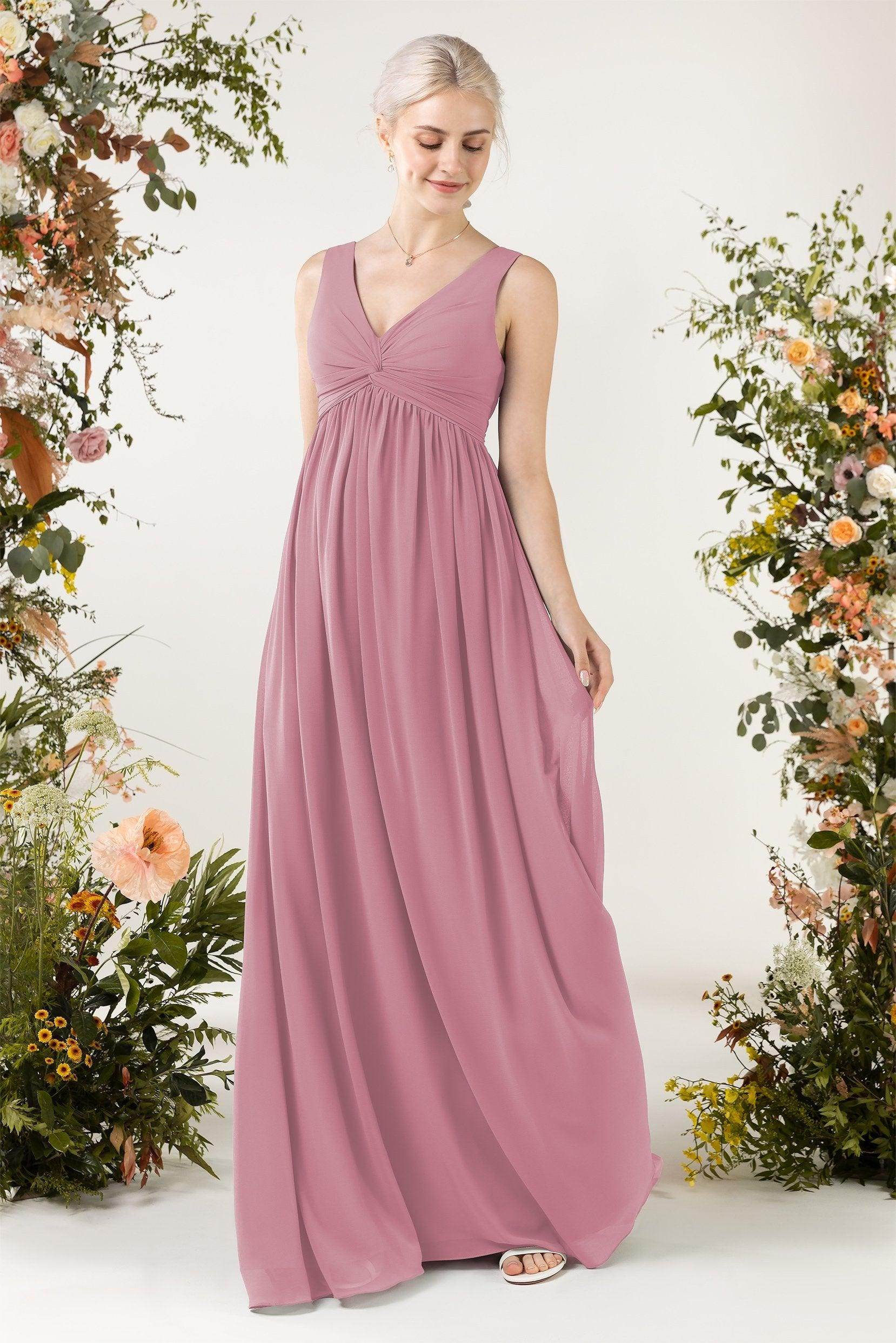 A-Line Sweep-Brush Train Chiffon Bridesmaid Dress CB0452