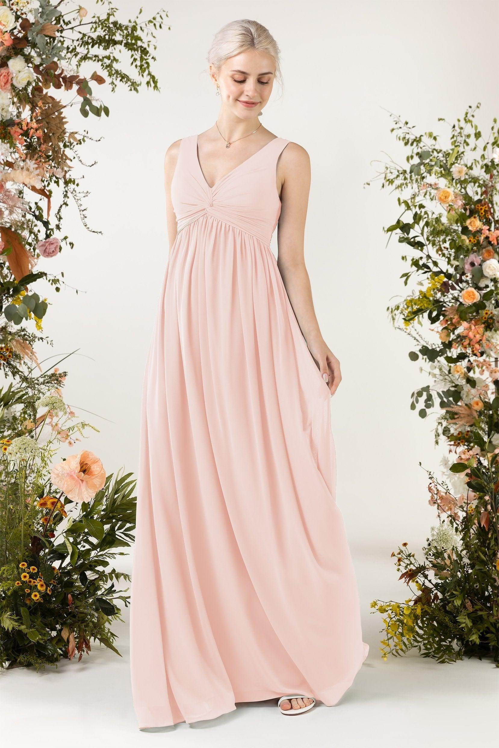A-Line Sweep-Brush Train Chiffon Bridesmaid Dress CB0452