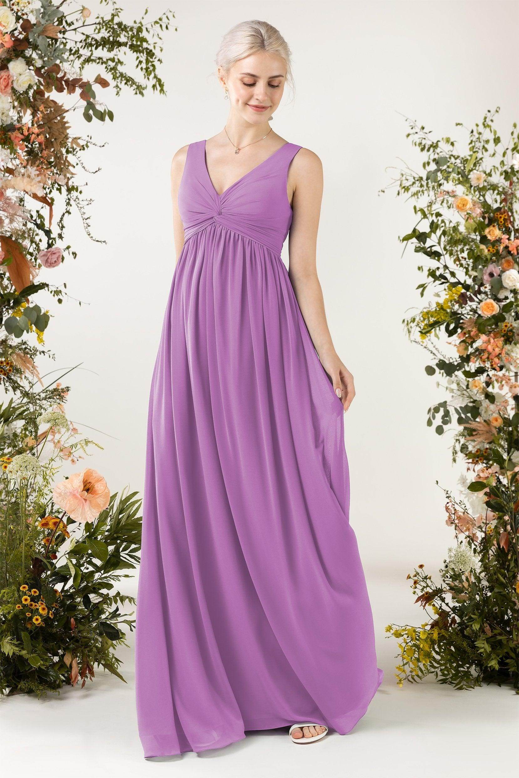 A-Line Sweep-Brush Train Chiffon Bridesmaid Dress CB0452