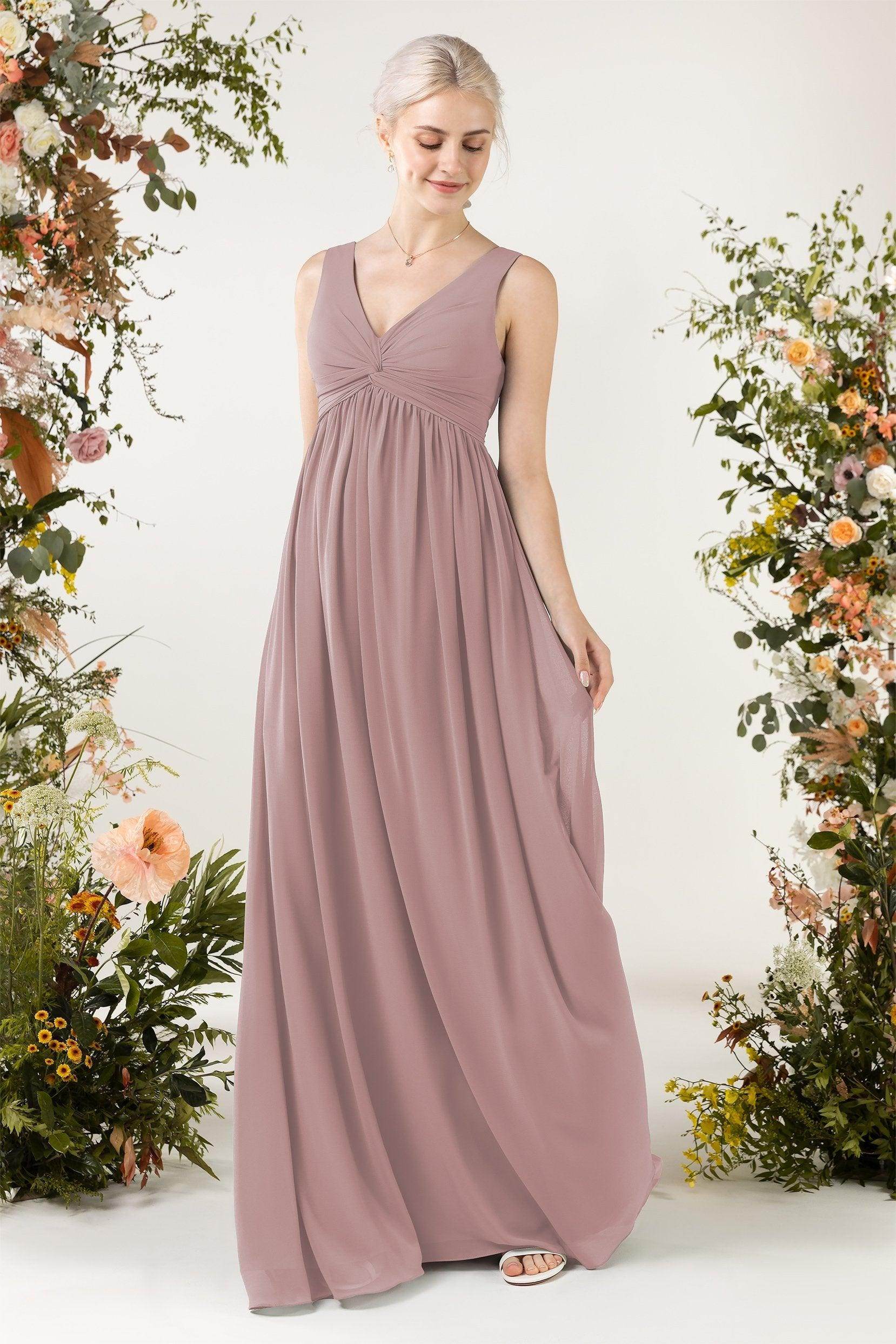 A-Line Sweep-Brush Train Chiffon Bridesmaid Dress CB0452