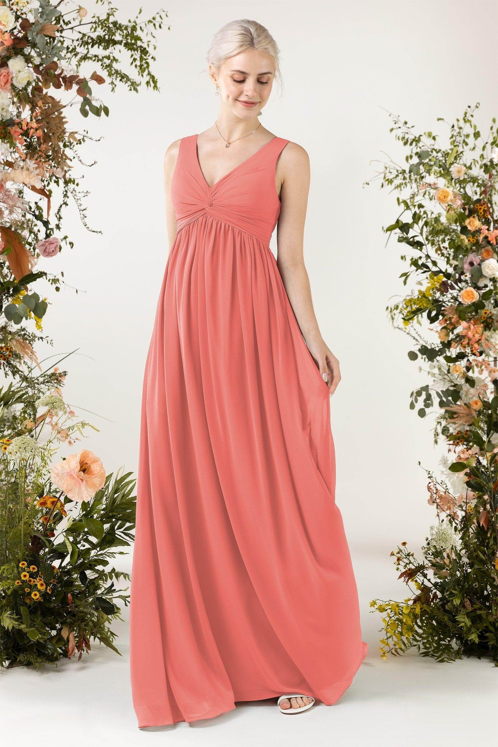 A-Line Sweep-Brush Train Chiffon Bridesmaid Dress CB0452