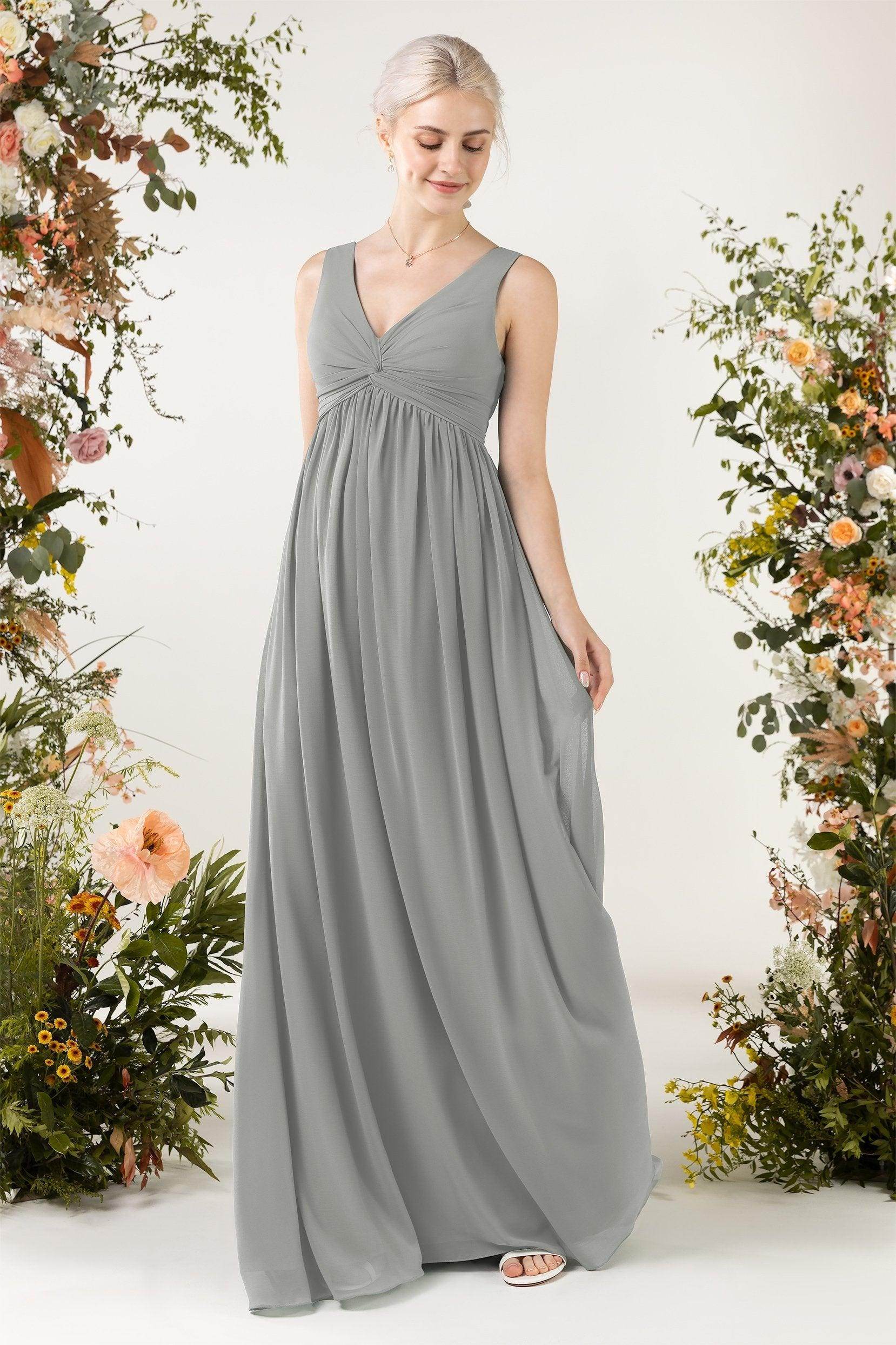 A-Line Sweep-Brush Train Chiffon Bridesmaid Dress CB0452