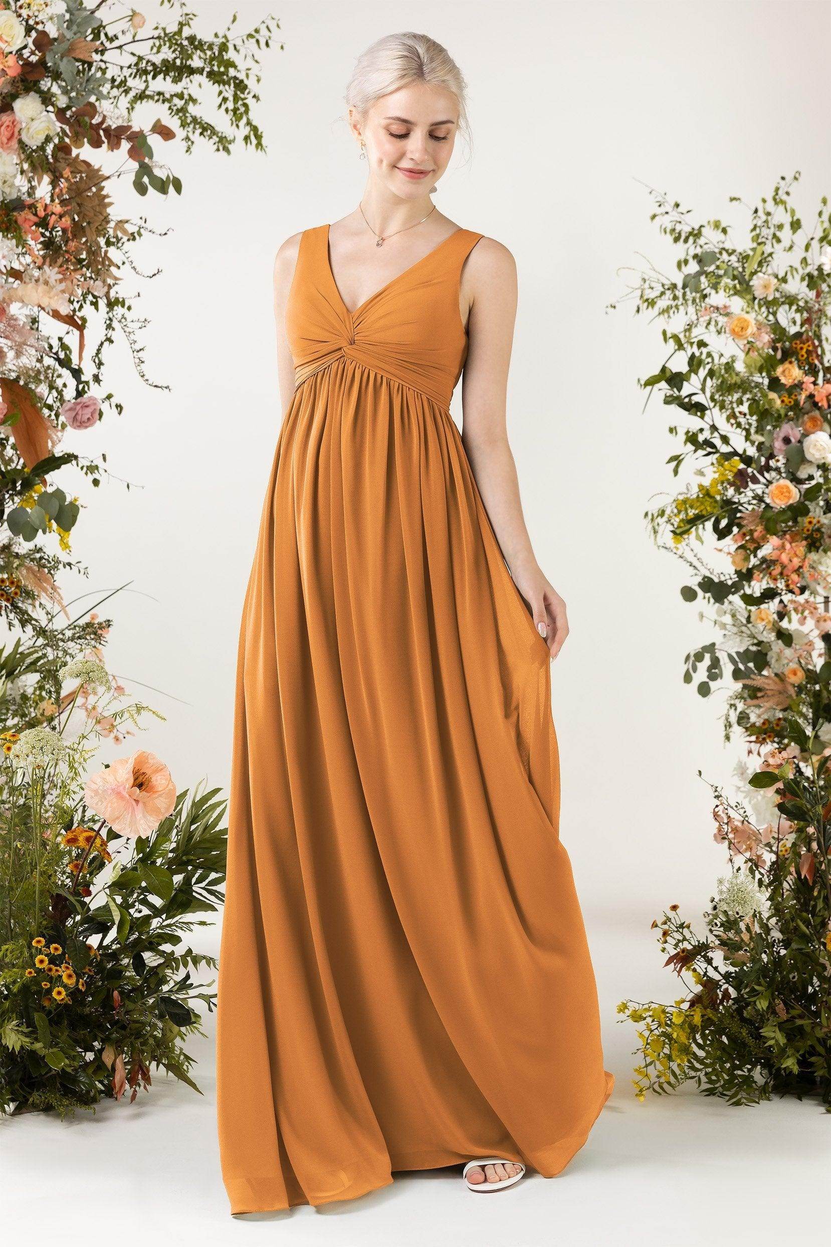 A-Line Sweep-Brush Train Chiffon Bridesmaid Dress CB0452