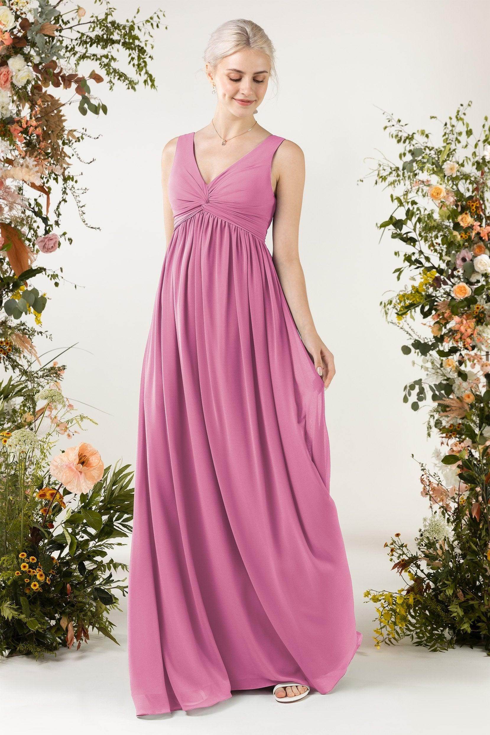 A-Line Sweep-Brush Train Chiffon Bridesmaid Dress CB0452