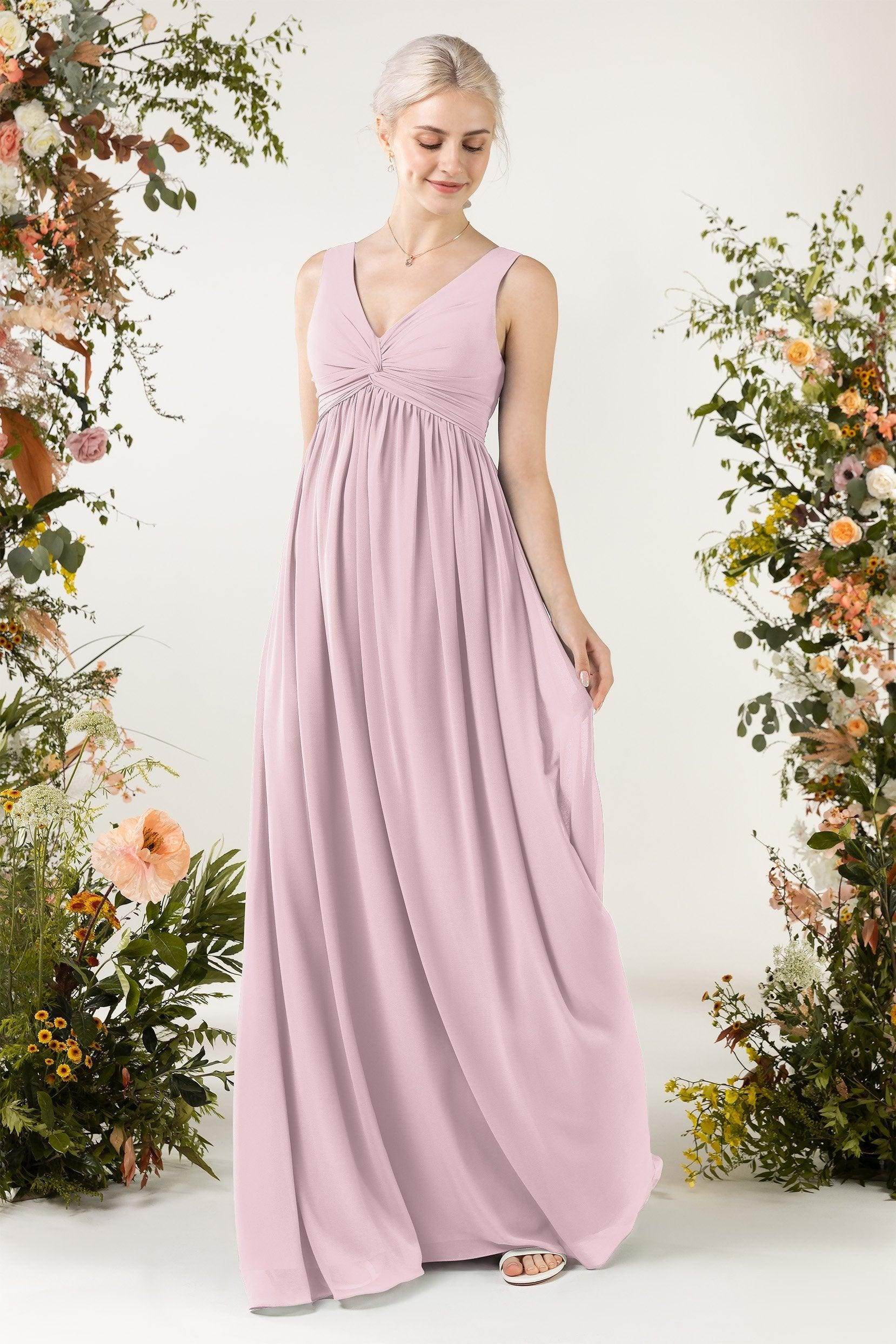 A-Line Sweep-Brush Train Chiffon Bridesmaid Dress CB0452
