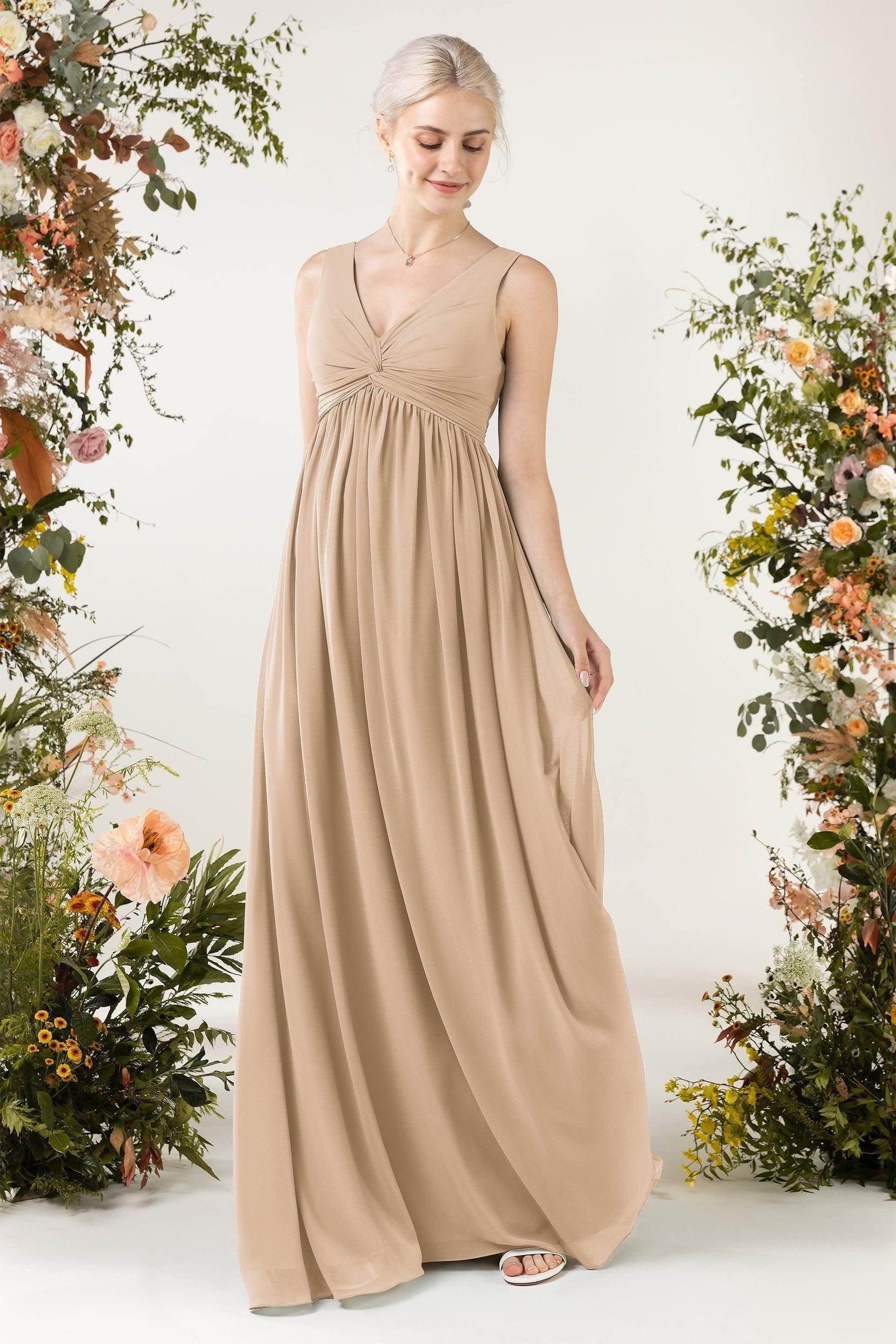 A-Line Sweep-Brush Train Chiffon Bridesmaid Dress CB0452