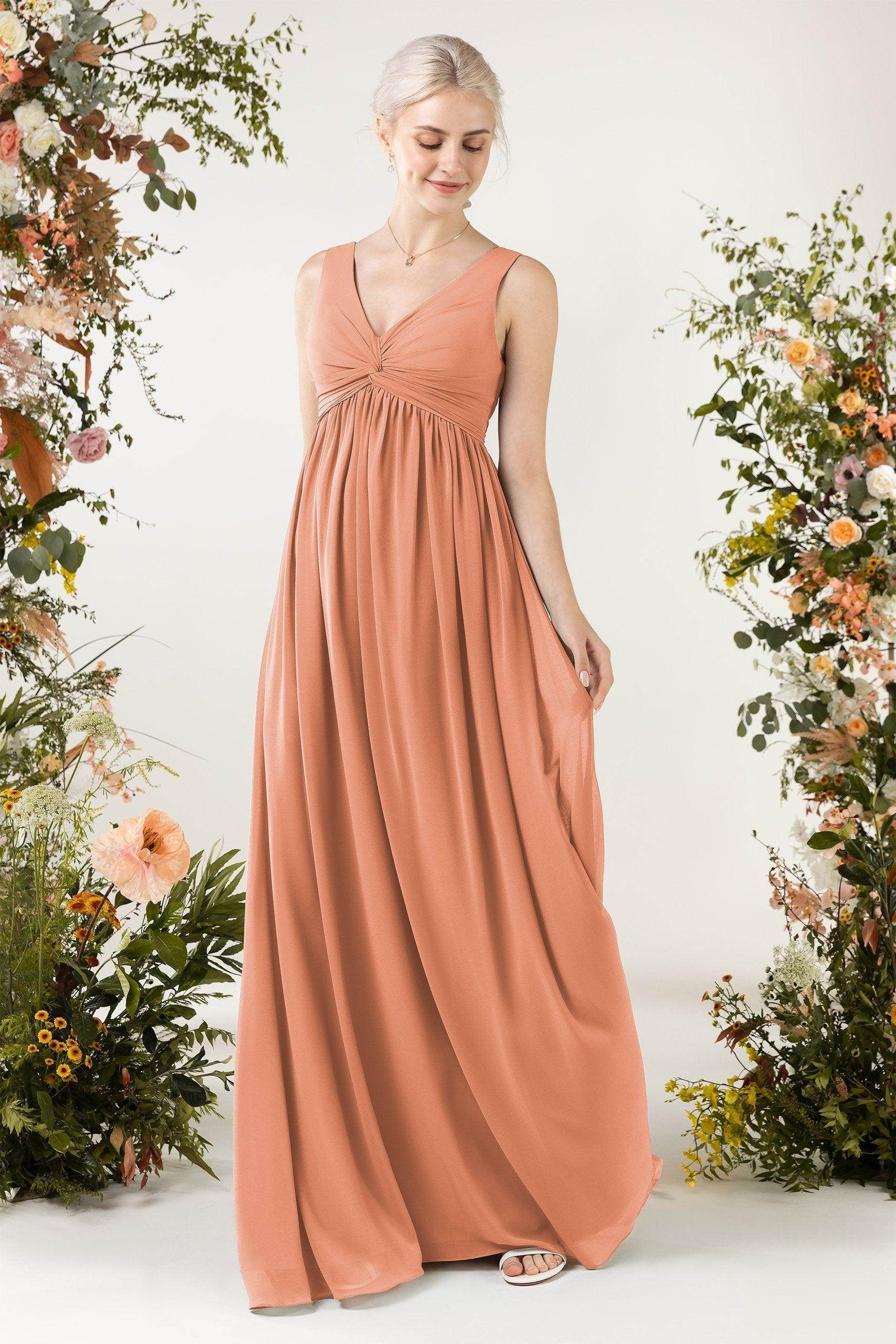 A-Line Sweep-Brush Train Chiffon Bridesmaid Dress CB0452