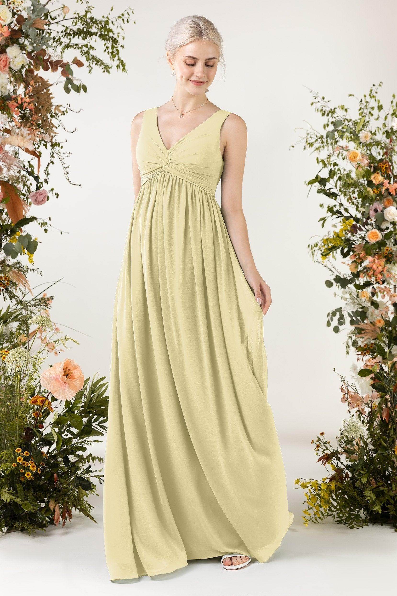 A-Line Sweep-Brush Train Chiffon Bridesmaid Dress CB0452