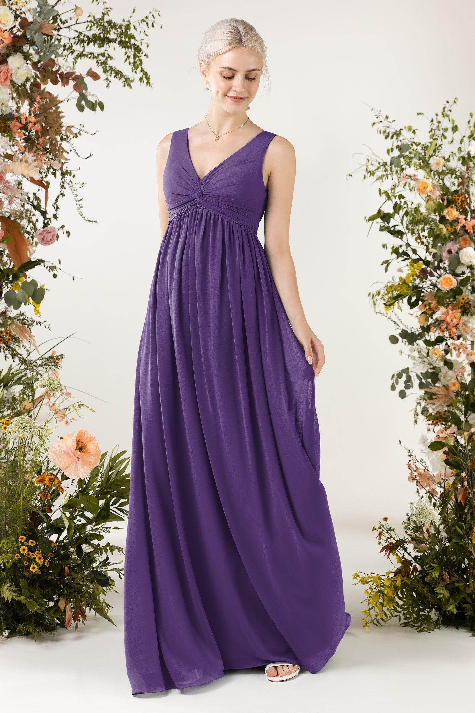 A-Line Sweep-Brush Train Chiffon Bridesmaid Dress CB0452