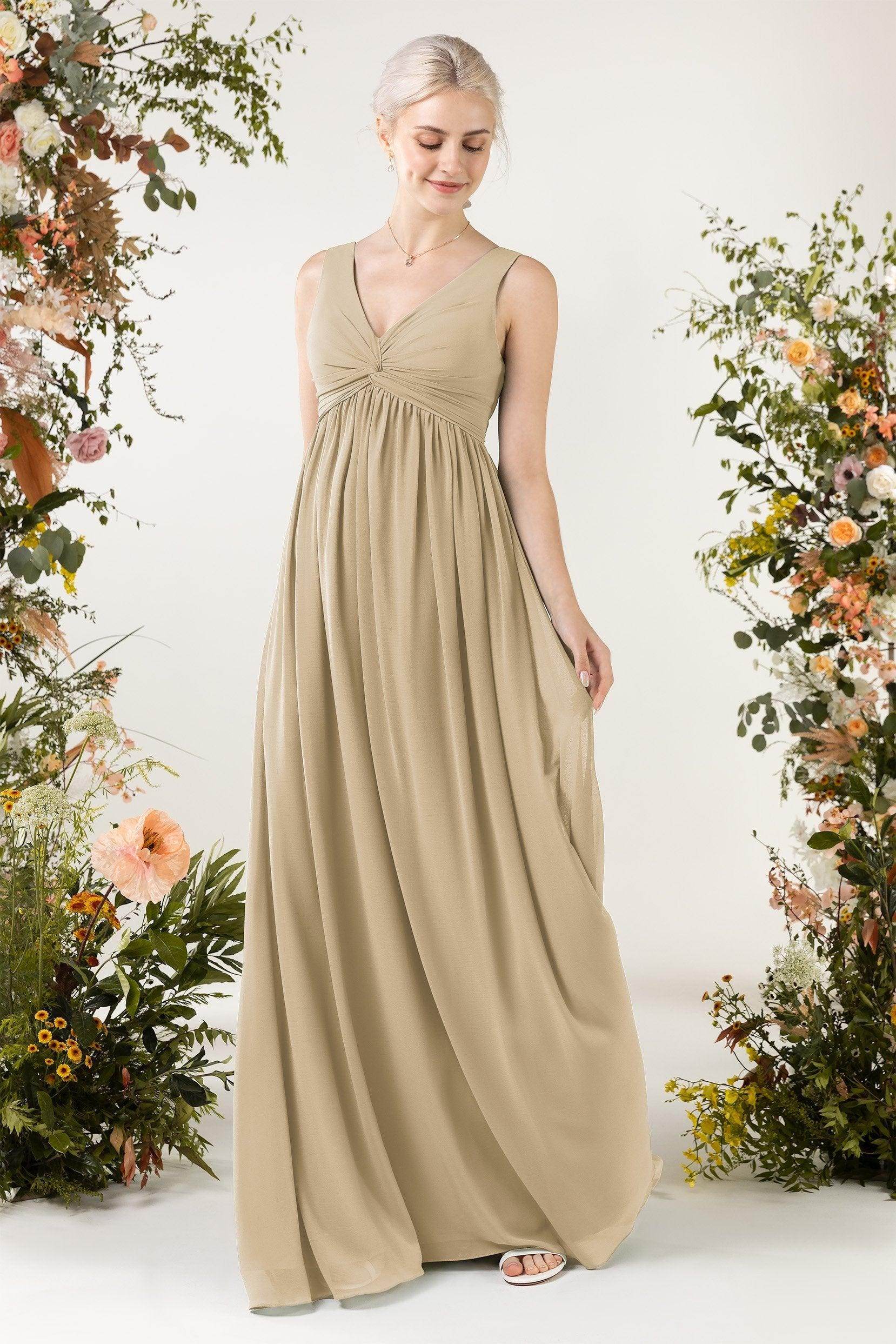 A-Line Sweep-Brush Train Chiffon Bridesmaid Dress CB0452