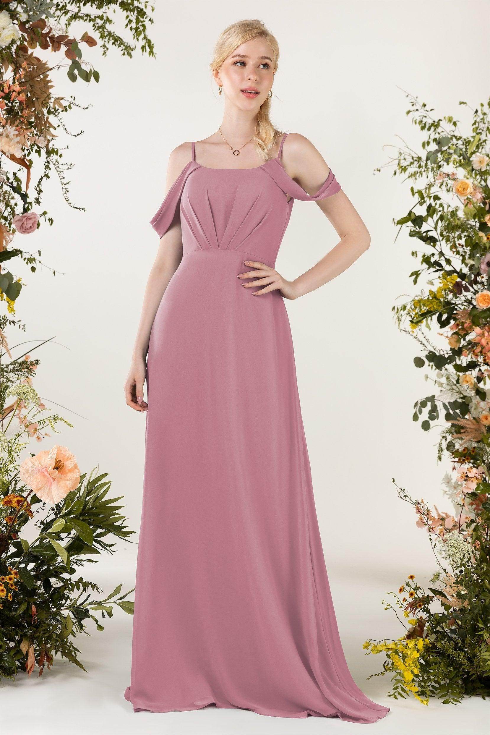 Sheath Sweep-Brush Train Chiffon Bridesmaid Dress CB0453