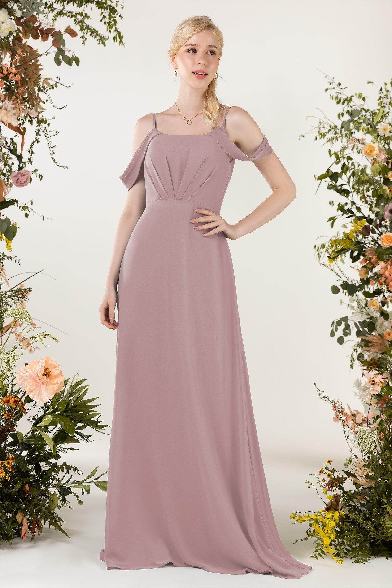 Sheath Sweep-Brush Train Chiffon Bridesmaid Dress CB0453