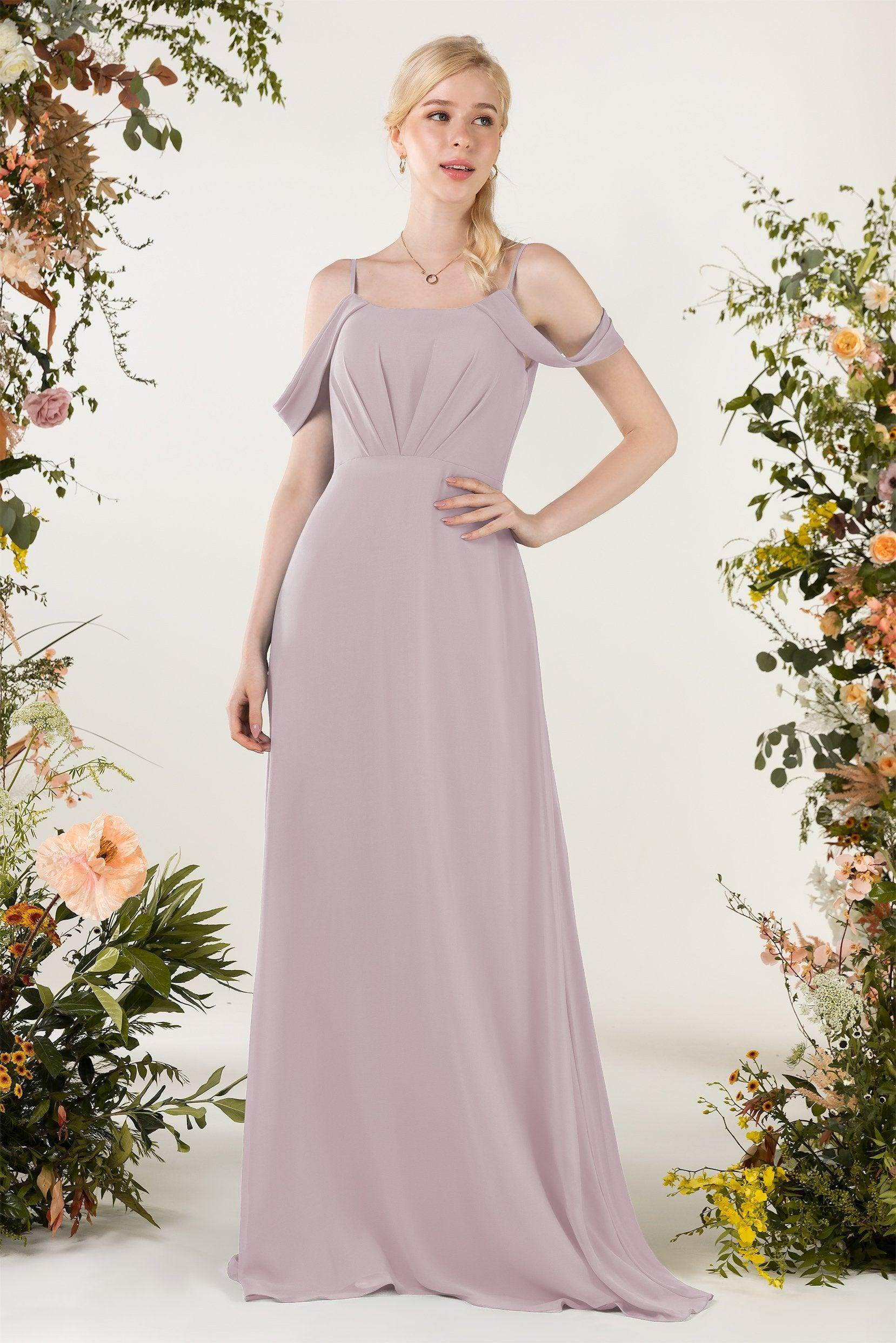 Sheath Sweep-Brush Train Chiffon Bridesmaid Dress CB0453