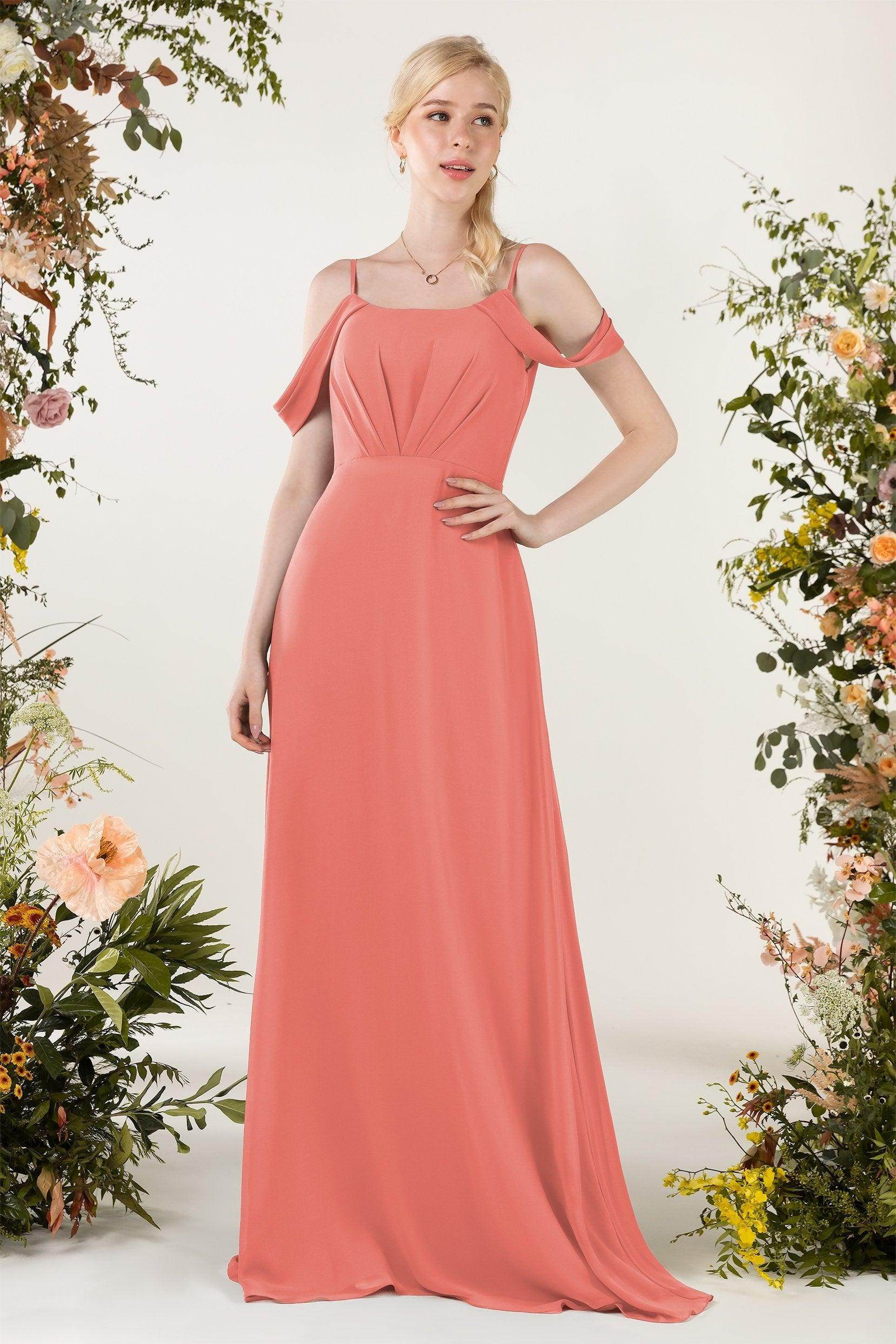 Sheath Sweep-Brush Train Chiffon Bridesmaid Dress CB0453