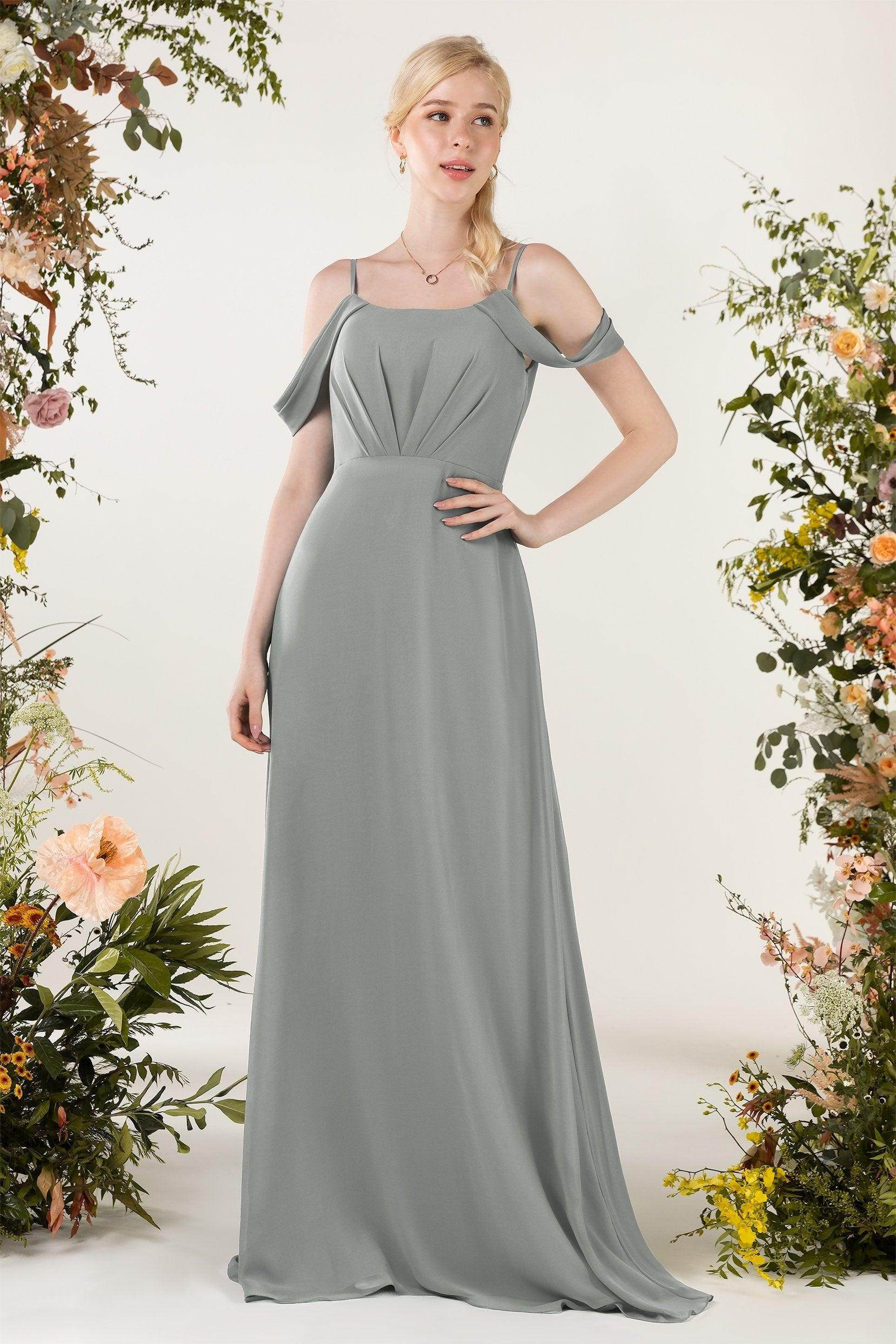 Sheath Sweep-Brush Train Chiffon Bridesmaid Dress CB0453