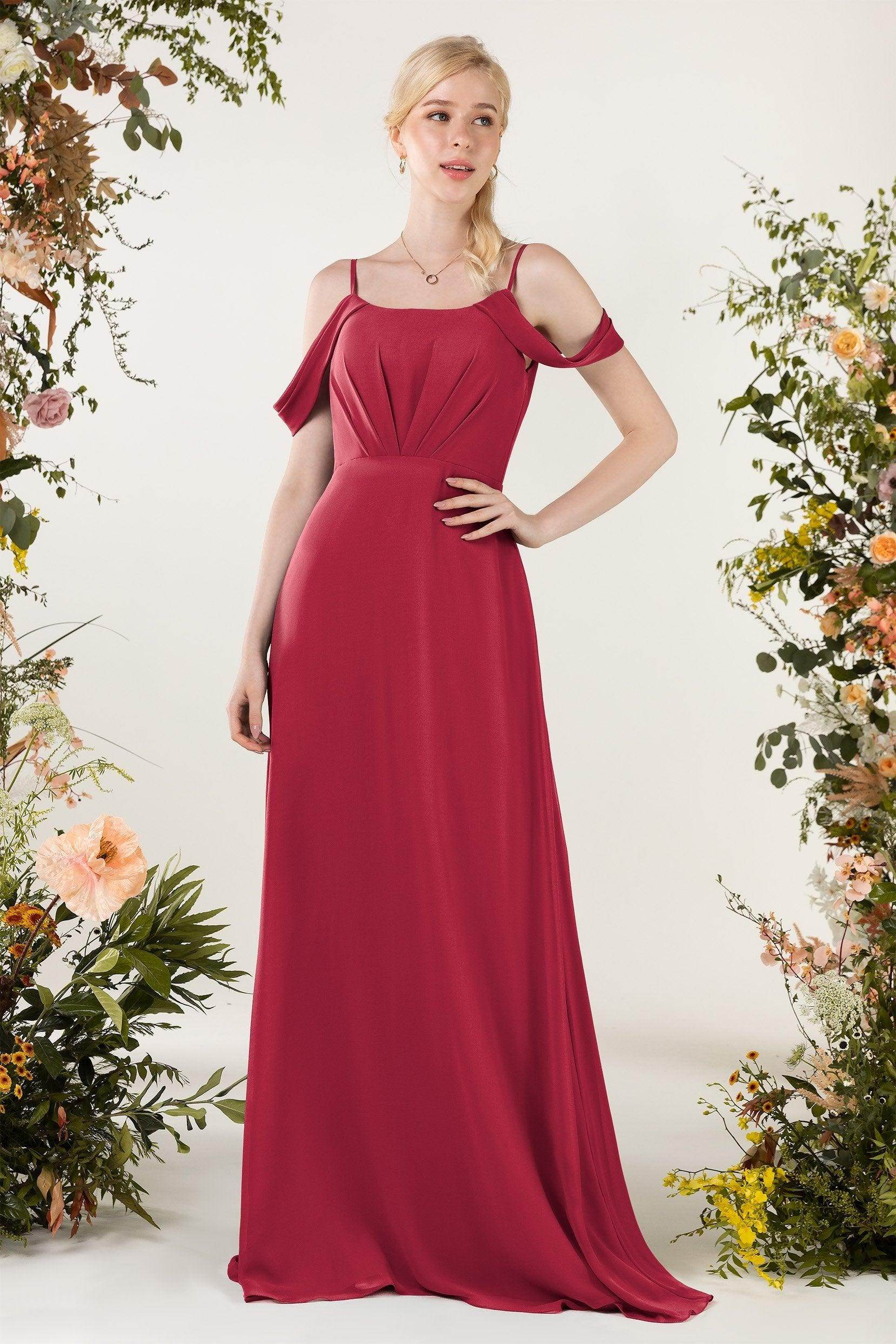 Sheath Sweep-Brush Train Chiffon Bridesmaid Dress CB0453