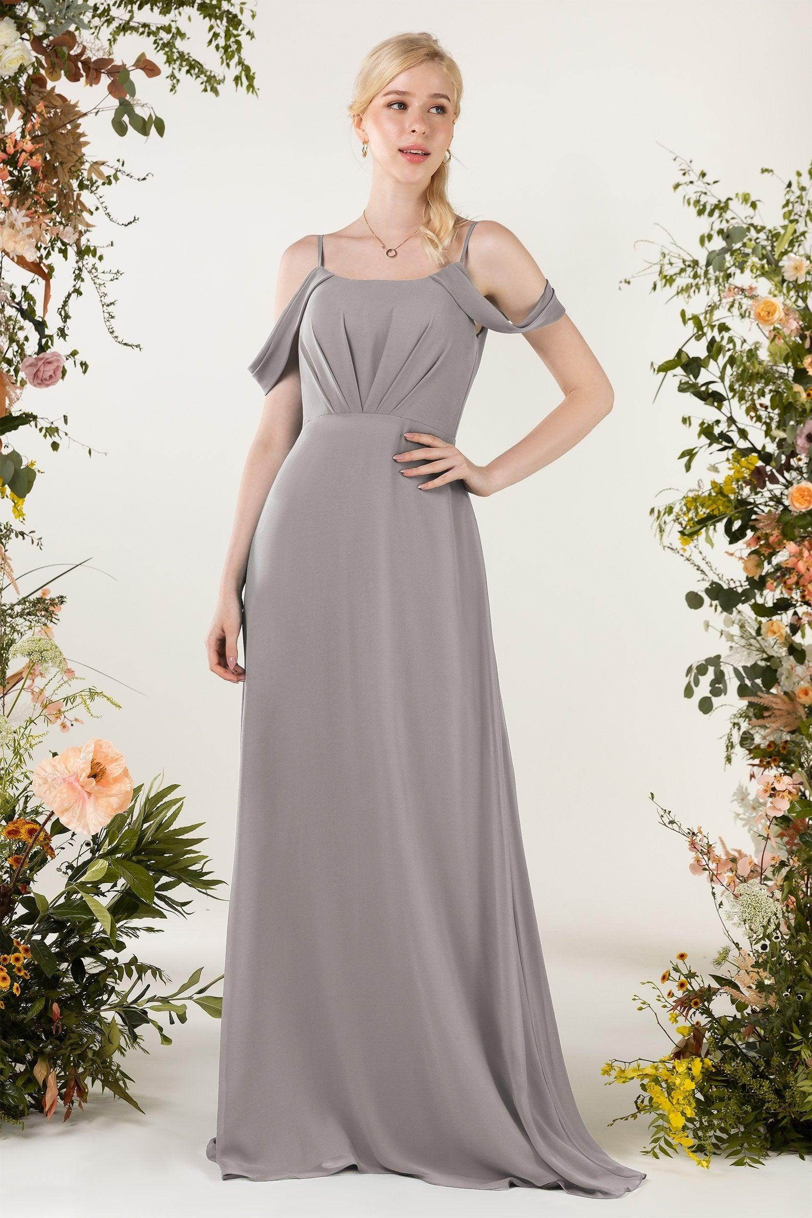Sheath Sweep-Brush Train Chiffon Bridesmaid Dress CB0453