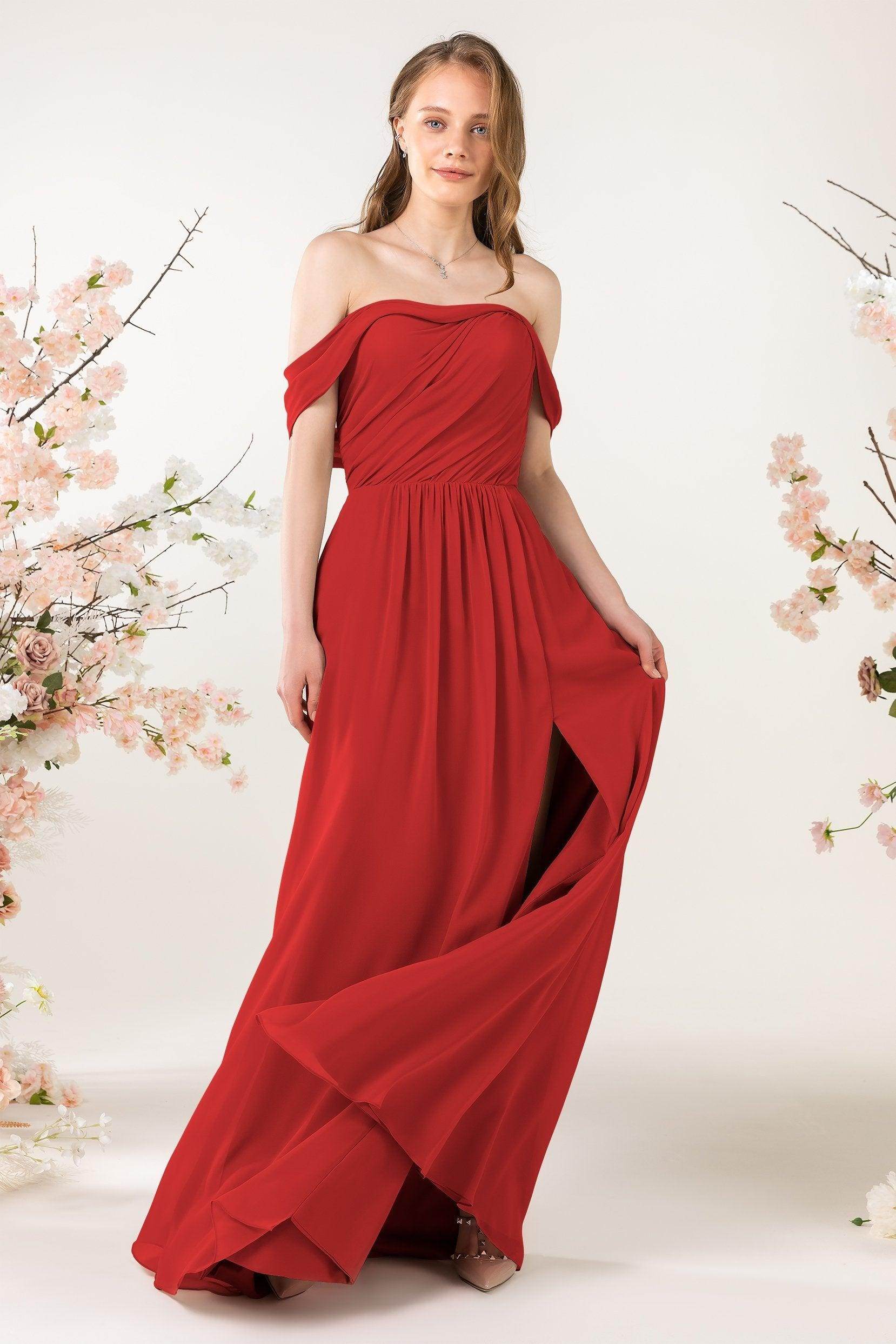 A-Line Sweep-Brush Train Chiffon Bridesmaid Dress CB0454