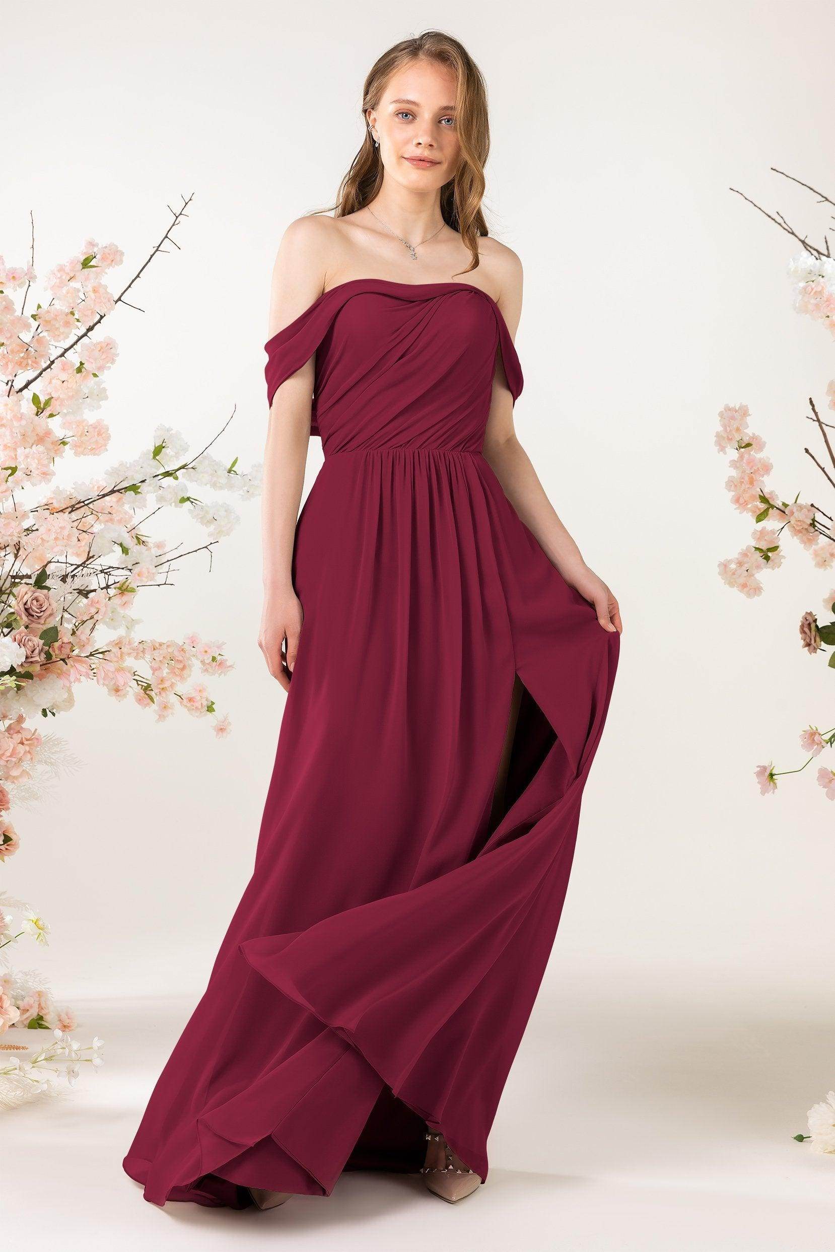 A-Line Sweep-Brush Train Chiffon Bridesmaid Dress CB0454