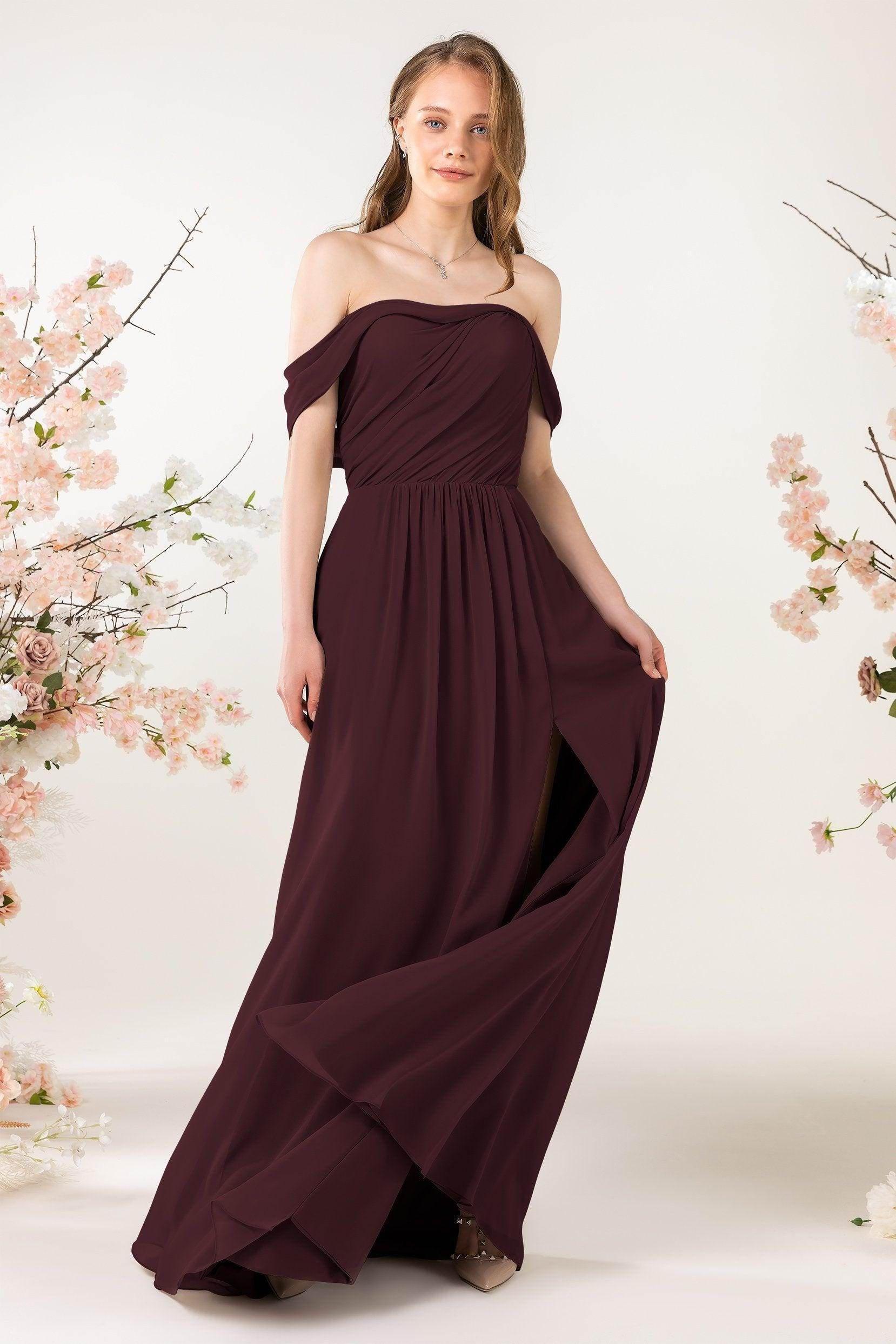 A-Line Sweep-Brush Train Chiffon Bridesmaid Dress CB0454