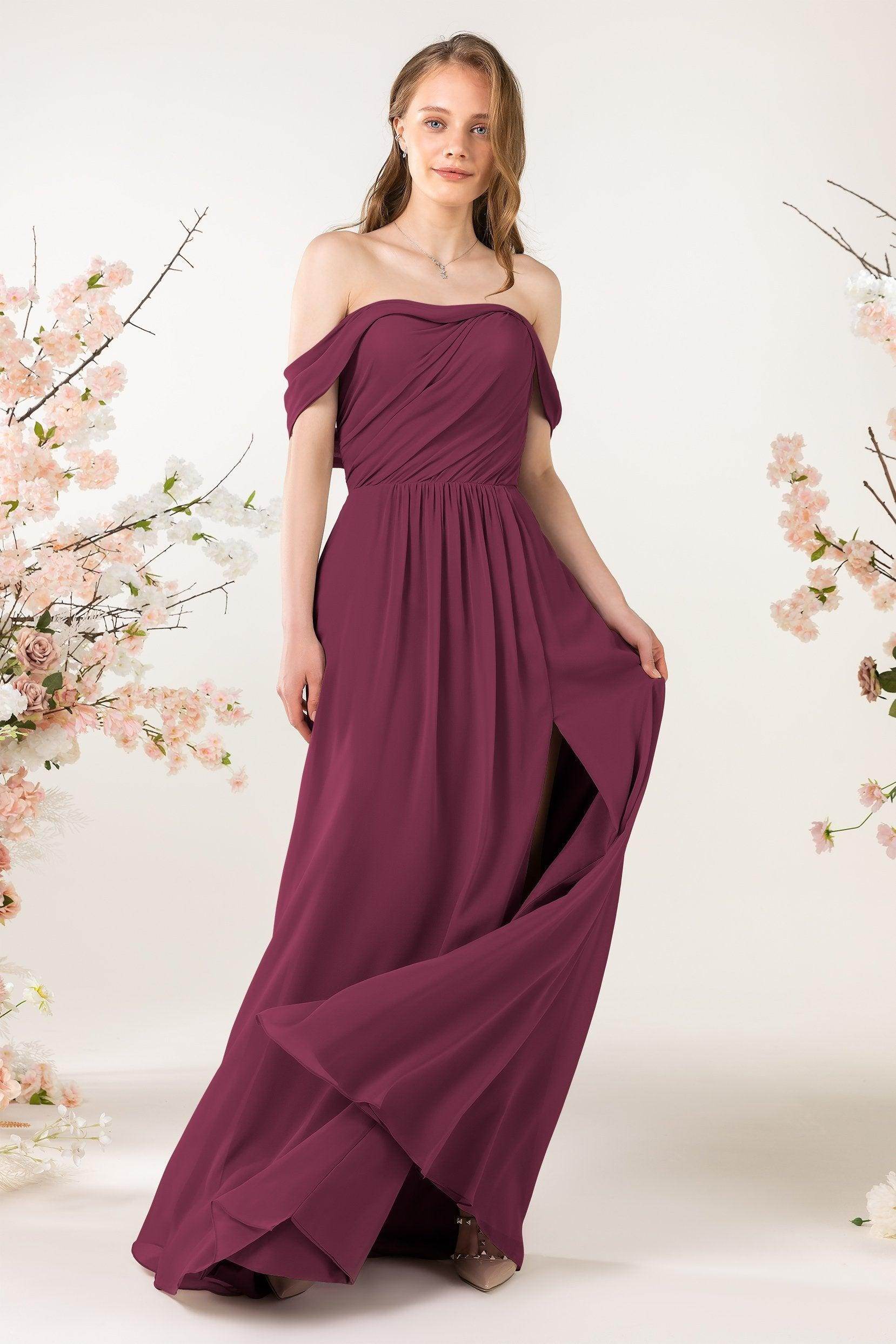 A-Line Sweep-Brush Train Chiffon Bridesmaid Dress CB0454