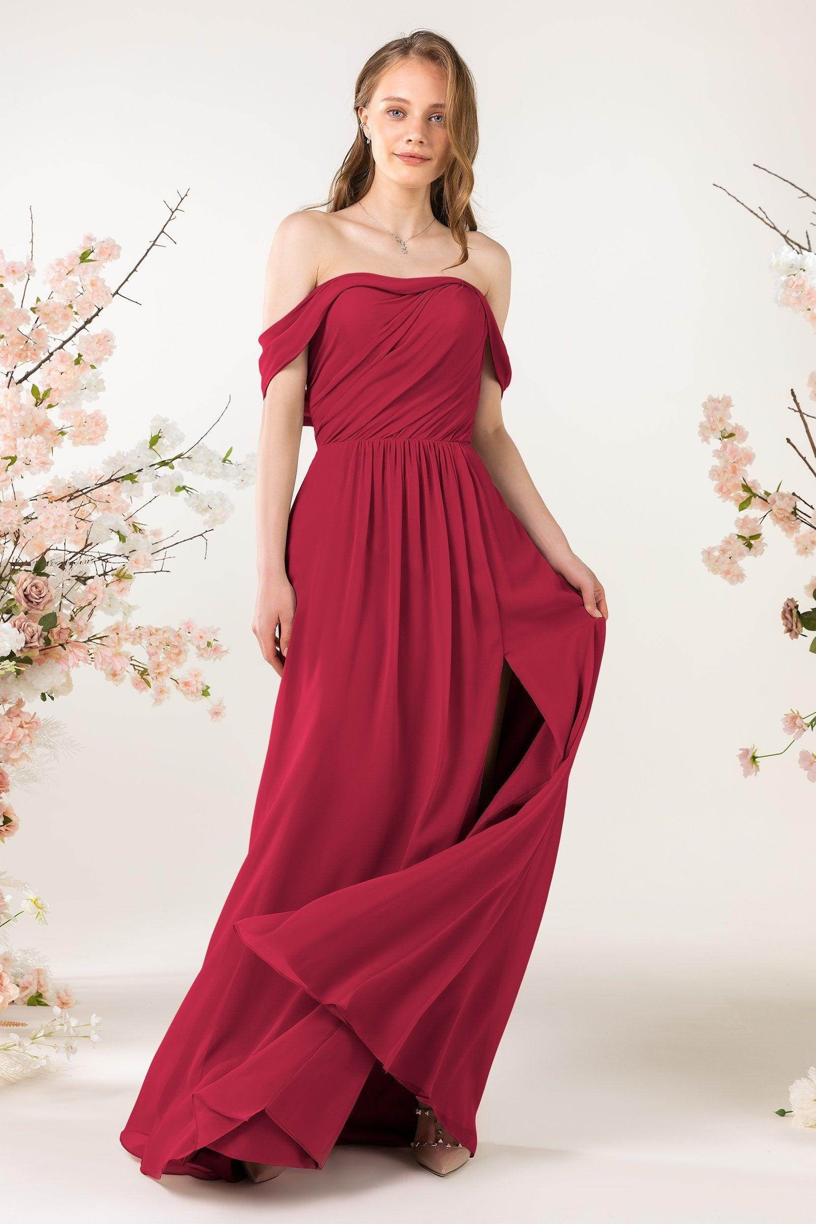 A-Line Sweep-Brush Train Chiffon Bridesmaid Dress CB0454