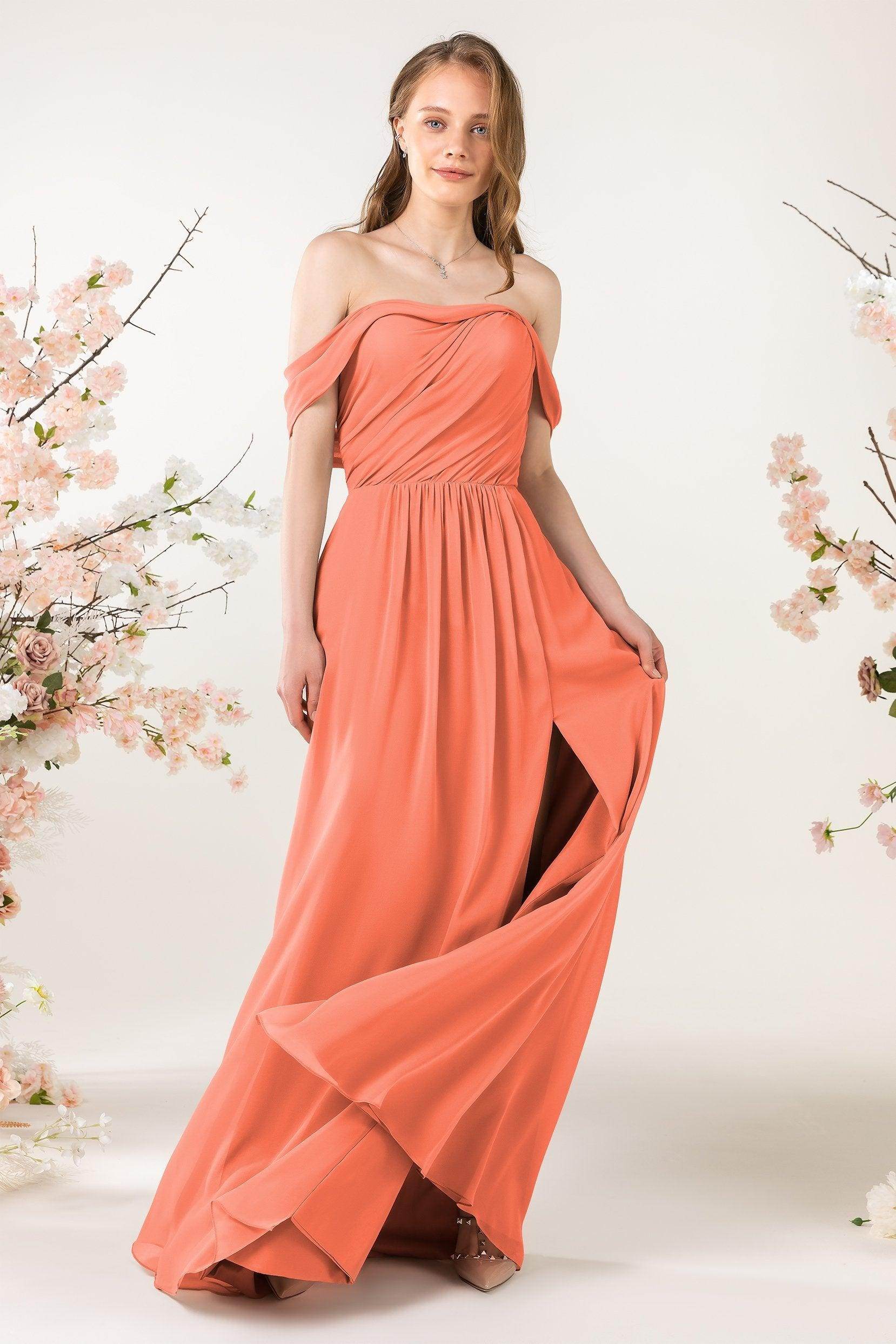 A-Line Sweep-Brush Train Chiffon Bridesmaid Dress CB0454