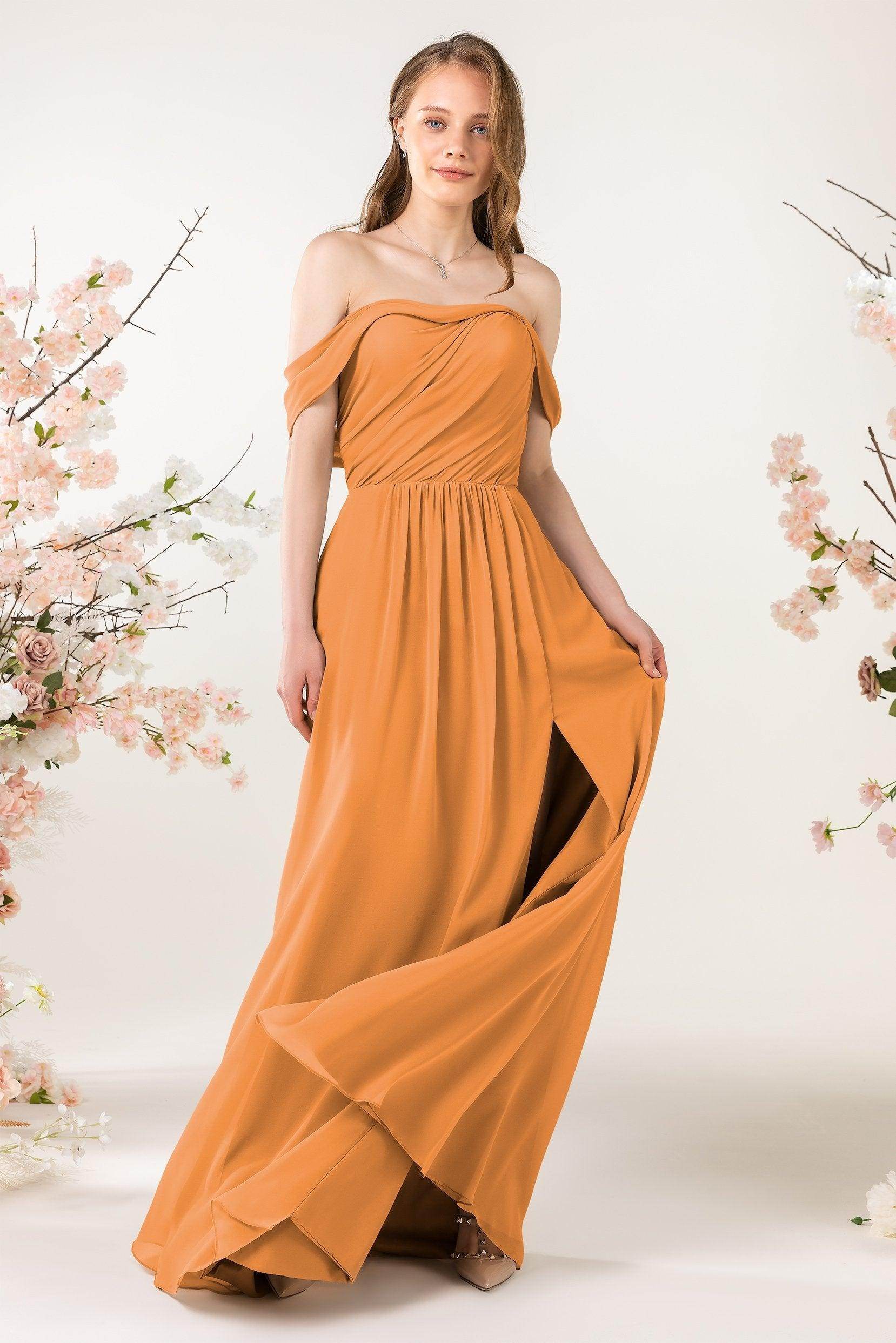 A-Line Sweep-Brush Train Chiffon Bridesmaid Dress CB0454