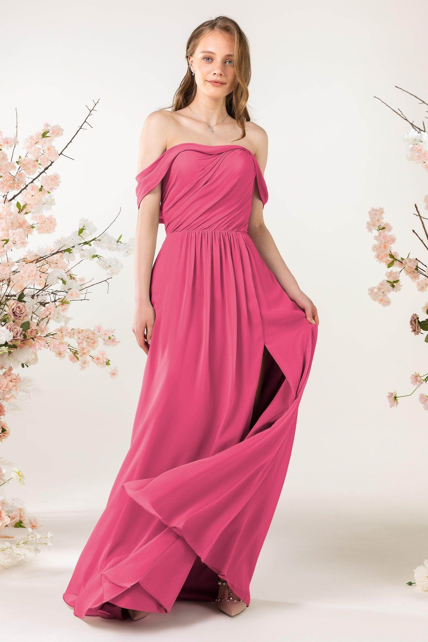 A-Line Sweep-Brush Train Chiffon Bridesmaid Dress CB0454