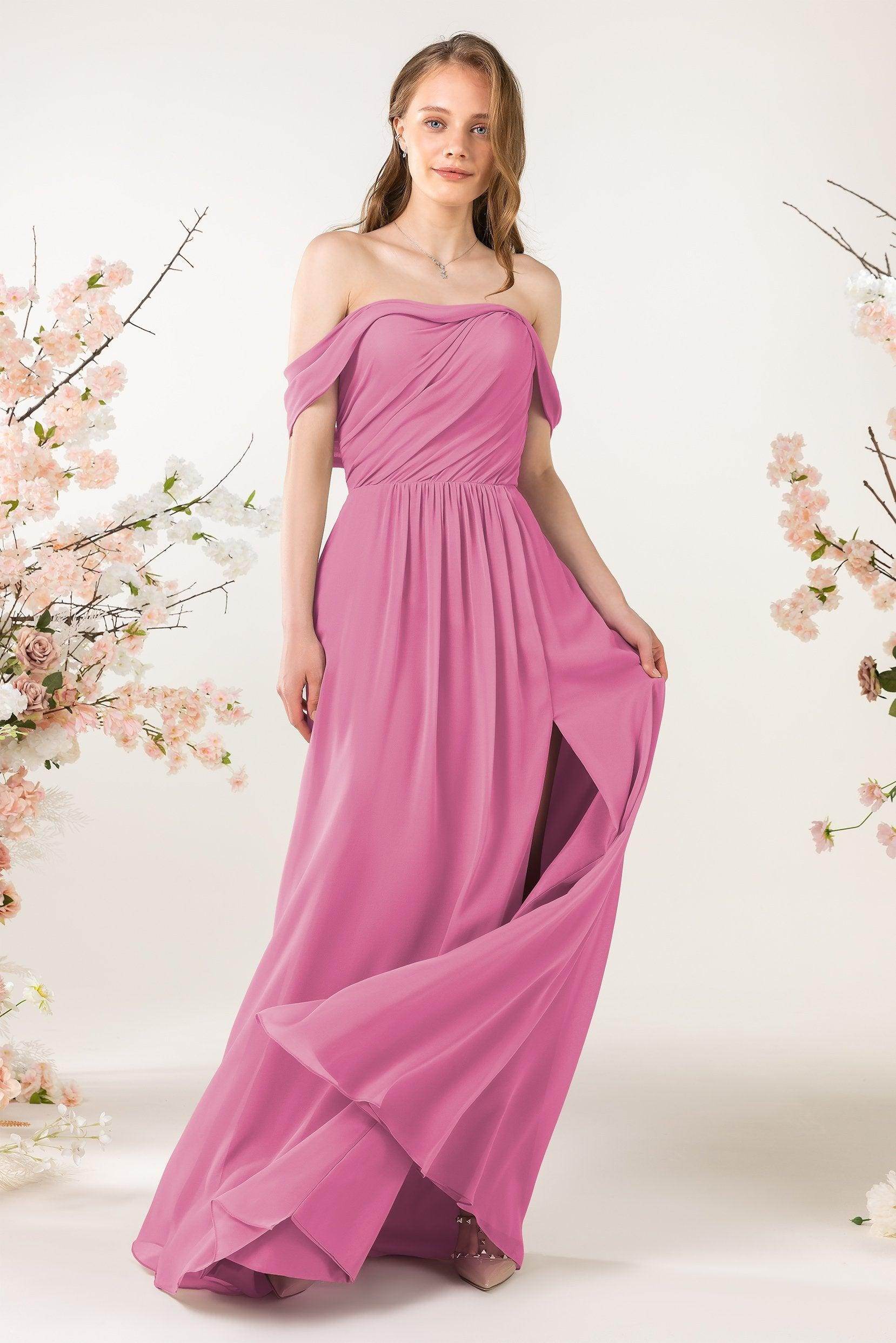 A-Line Sweep-Brush Train Chiffon Bridesmaid Dress CB0454