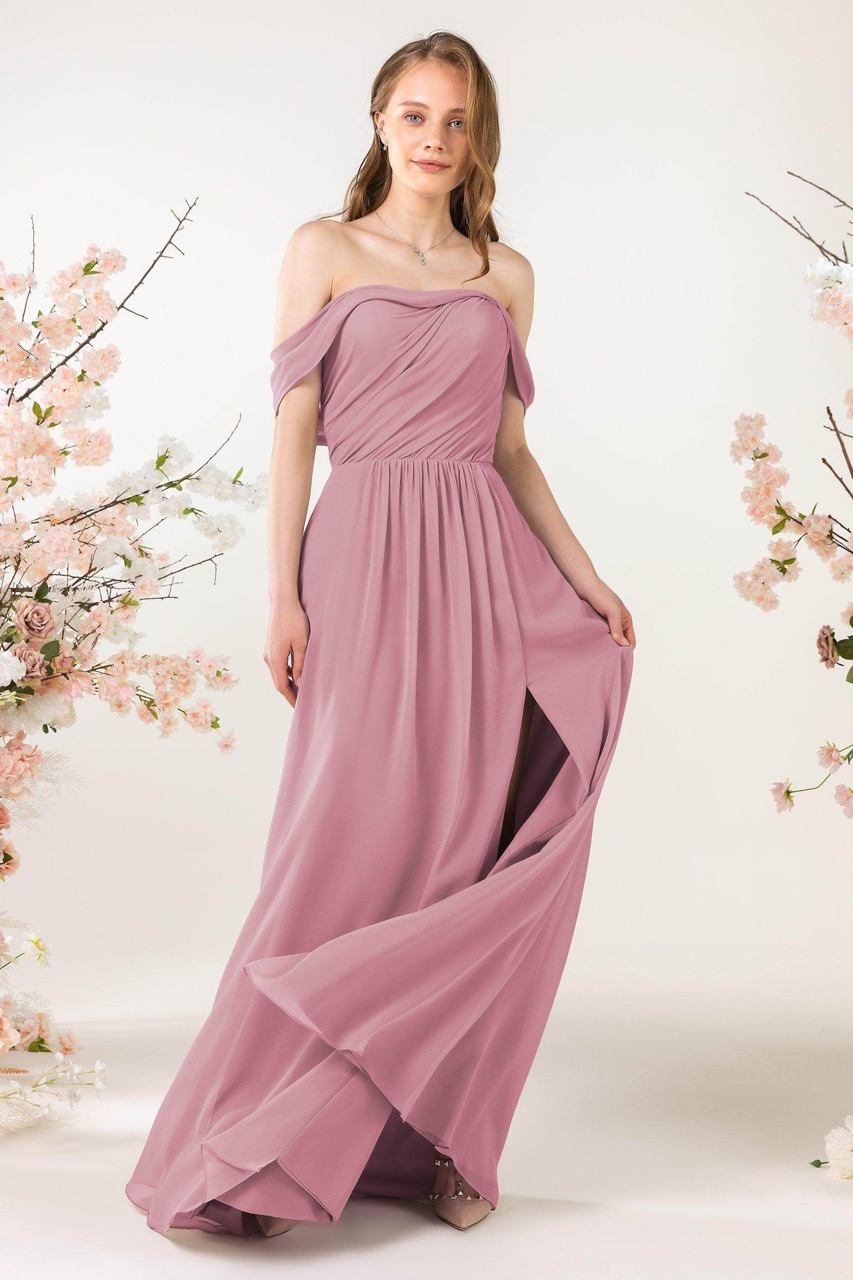 A-Line Sweep-Brush Train Chiffon Bridesmaid Dress CB0454