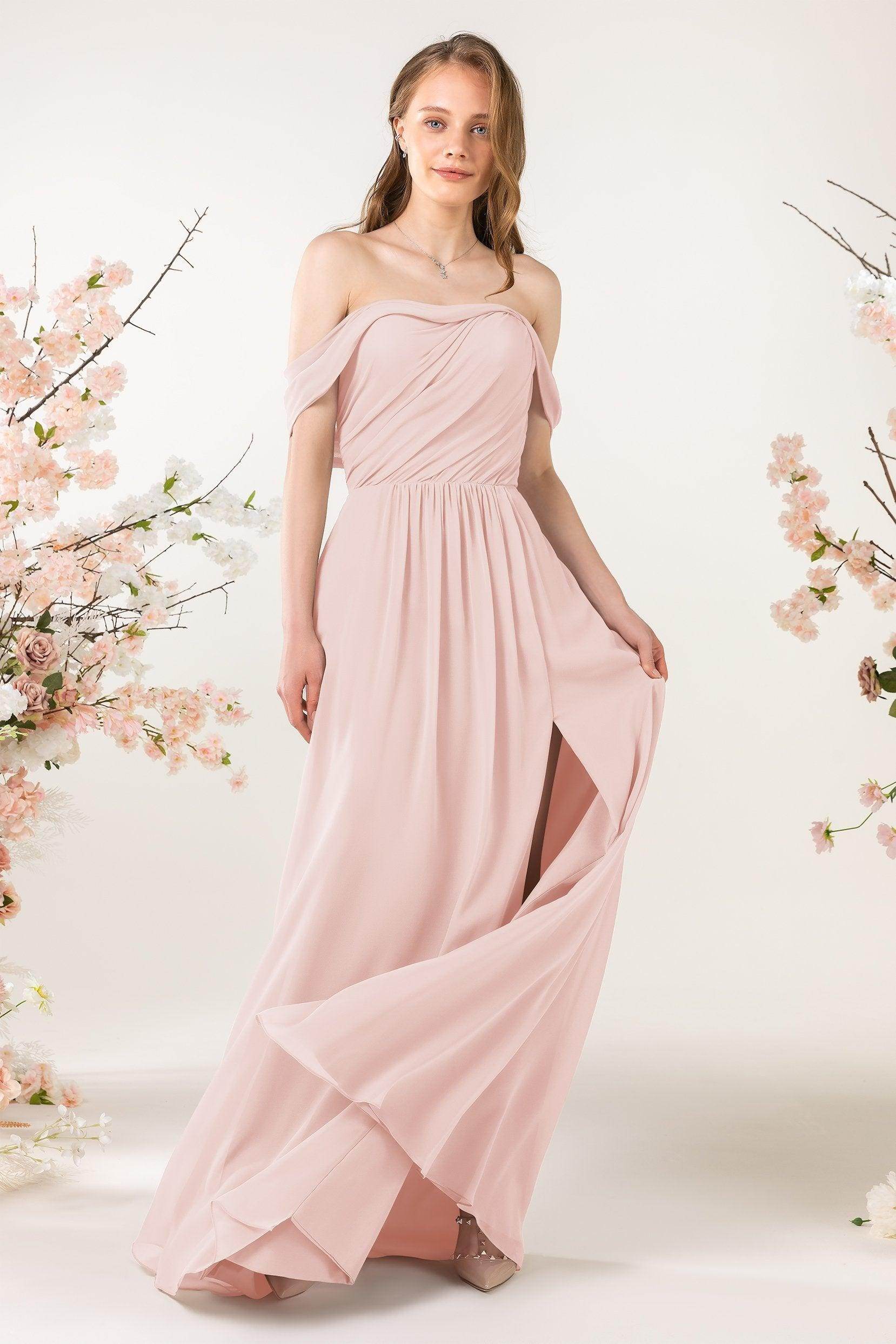 A-Line Sweep-Brush Train Chiffon Bridesmaid Dress CB0454