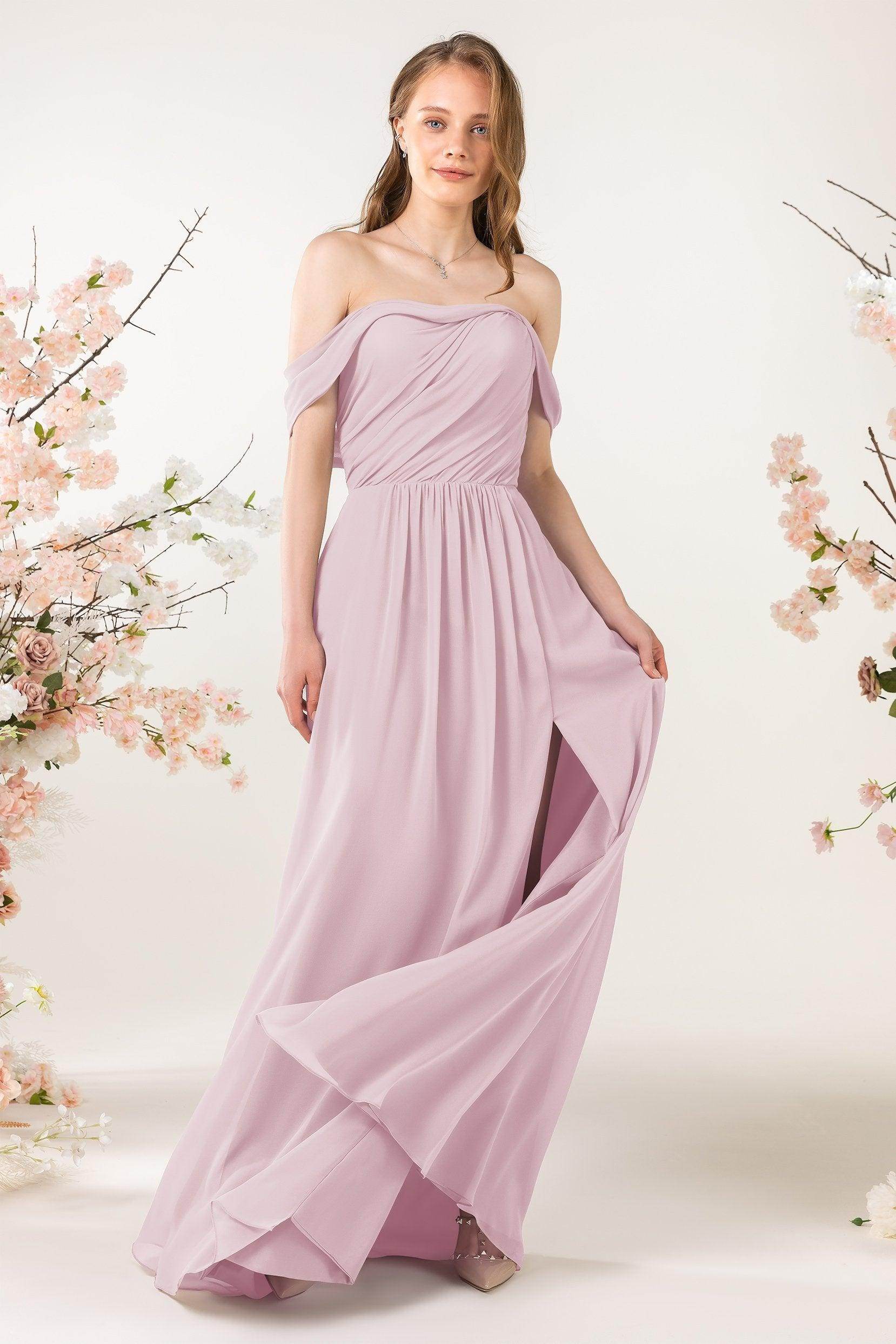 A-Line Sweep-Brush Train Chiffon Bridesmaid Dress CB0454