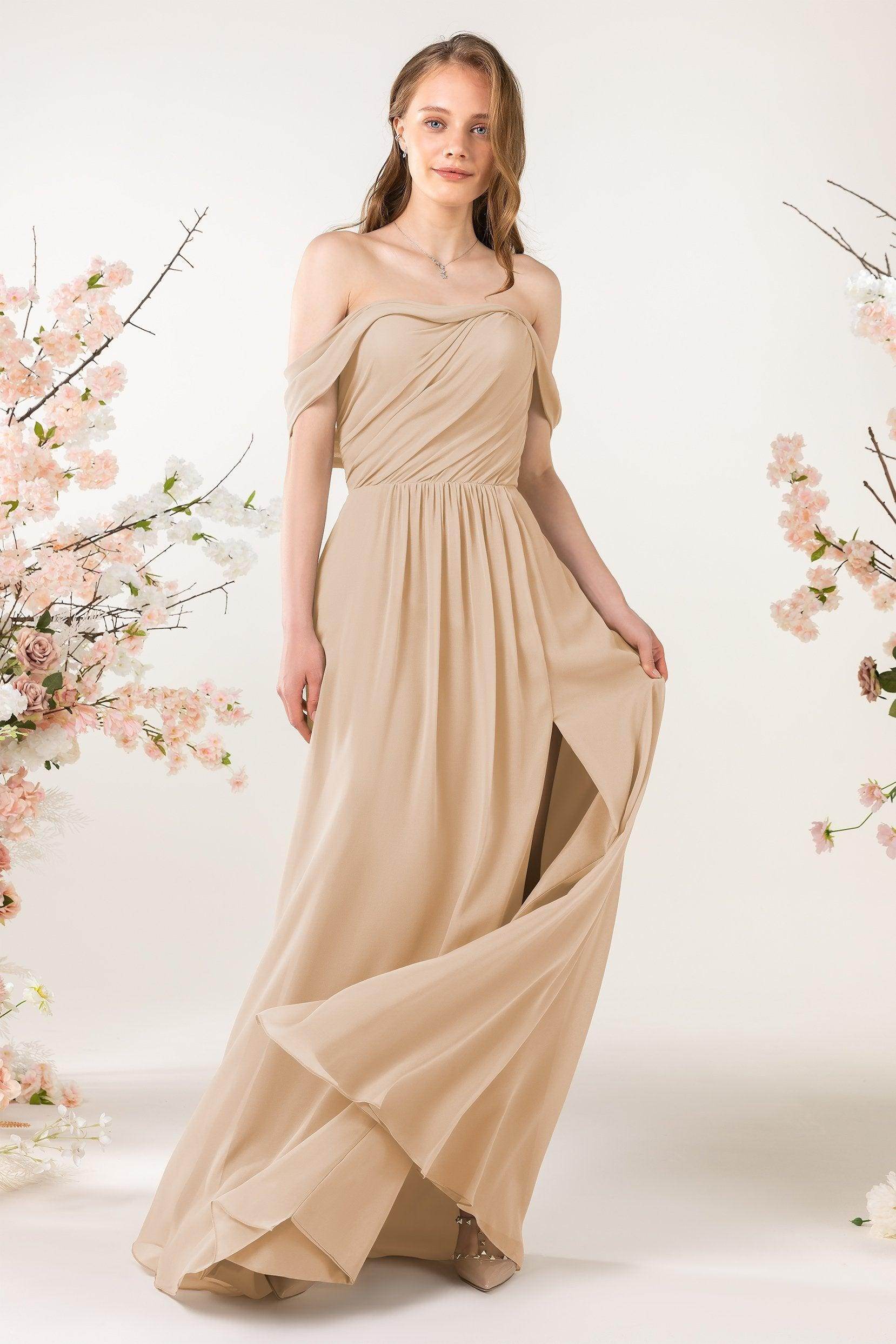 A-Line Sweep-Brush Train Chiffon Bridesmaid Dress CB0454