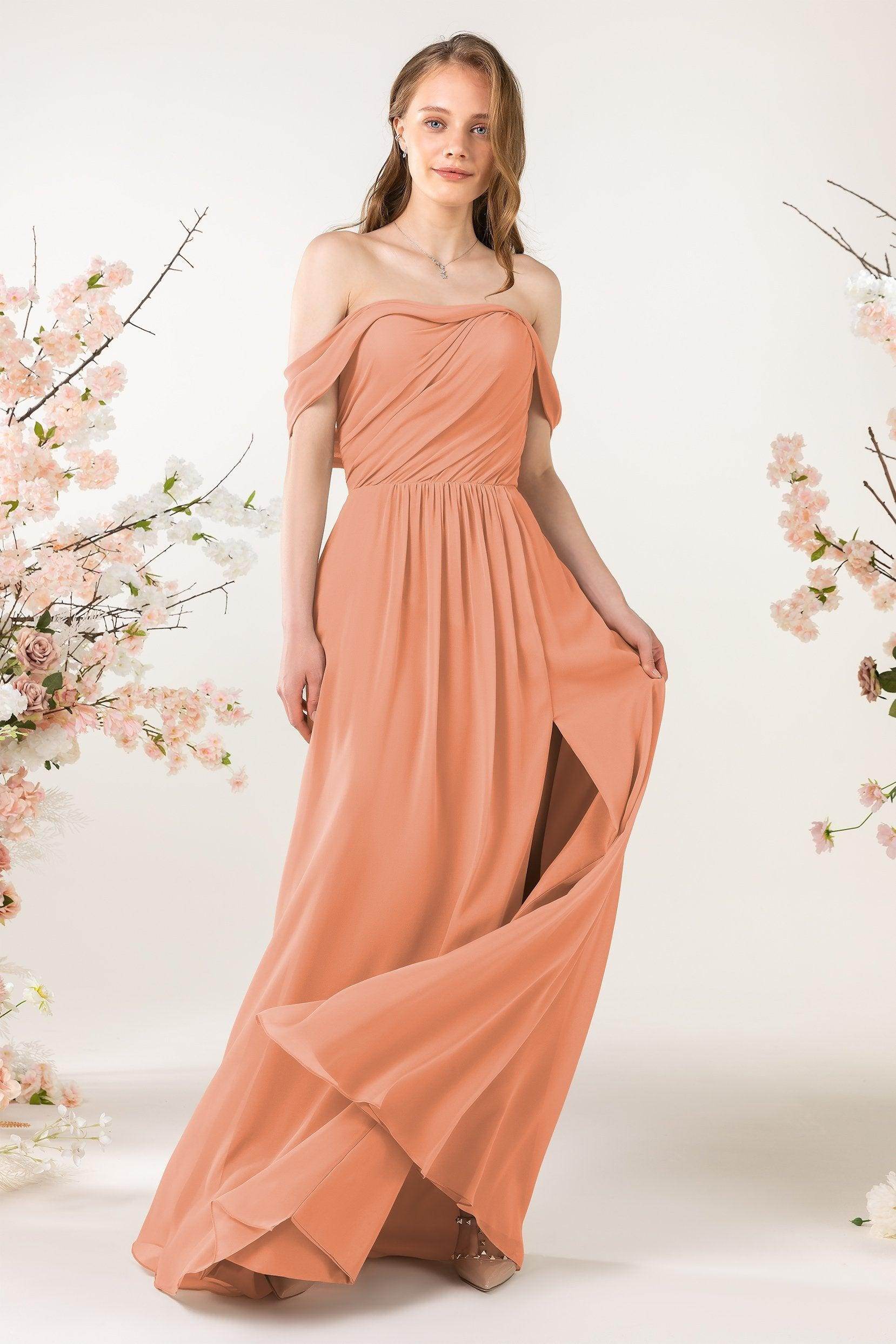 A-Line Sweep-Brush Train Chiffon Bridesmaid Dress CB0454