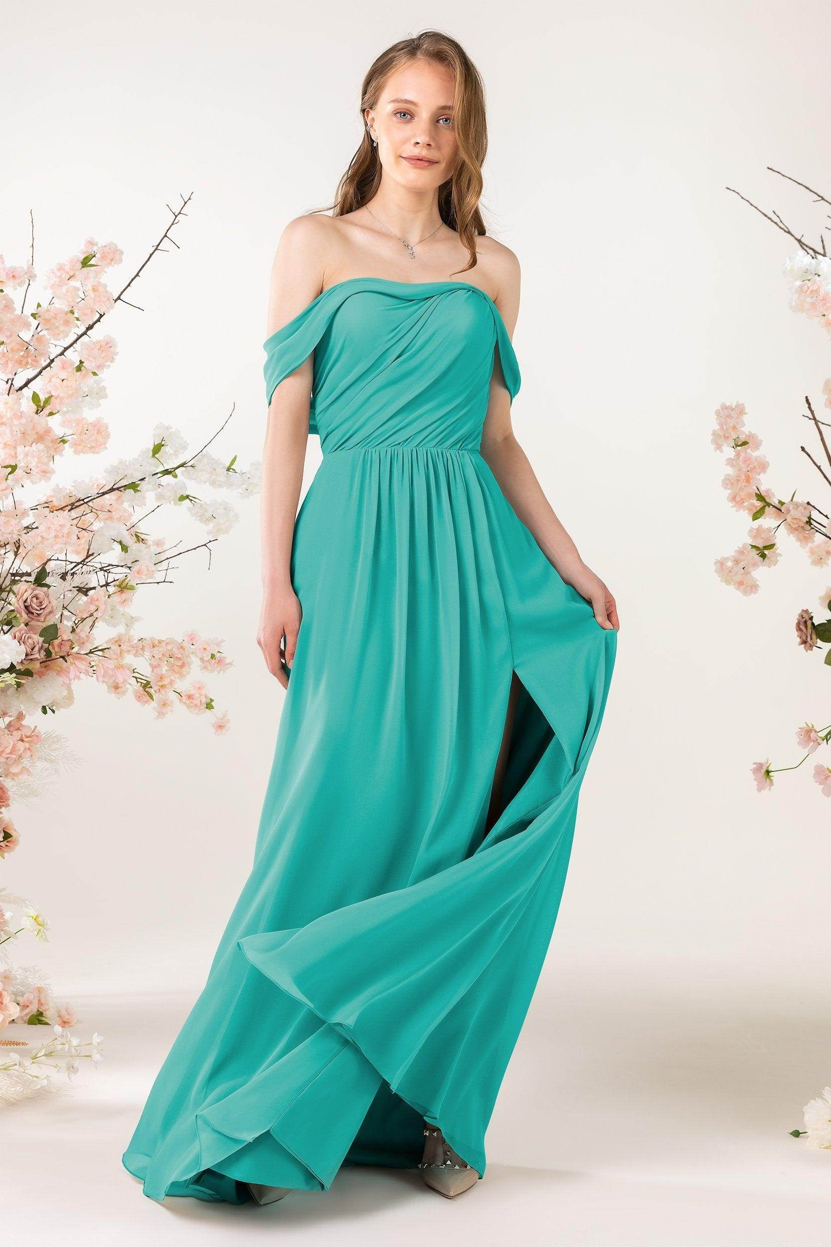 A-Line Sweep-Brush Train Chiffon Bridesmaid Dress CB0454